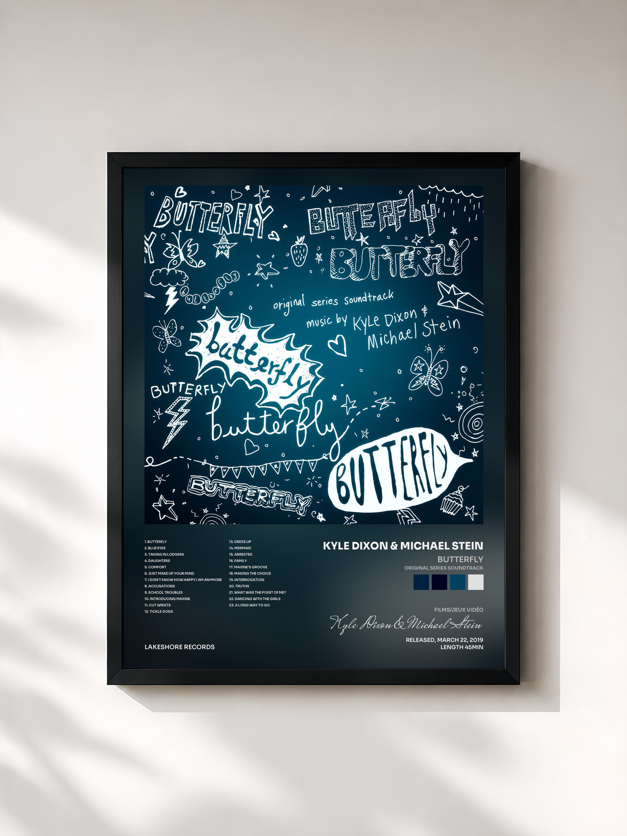 #noir Tableau de l'album Butterfly (Original Series Soundtrack) de Kyle Dixon & Michael Stein, cadre noir, imprimé et encadré en France