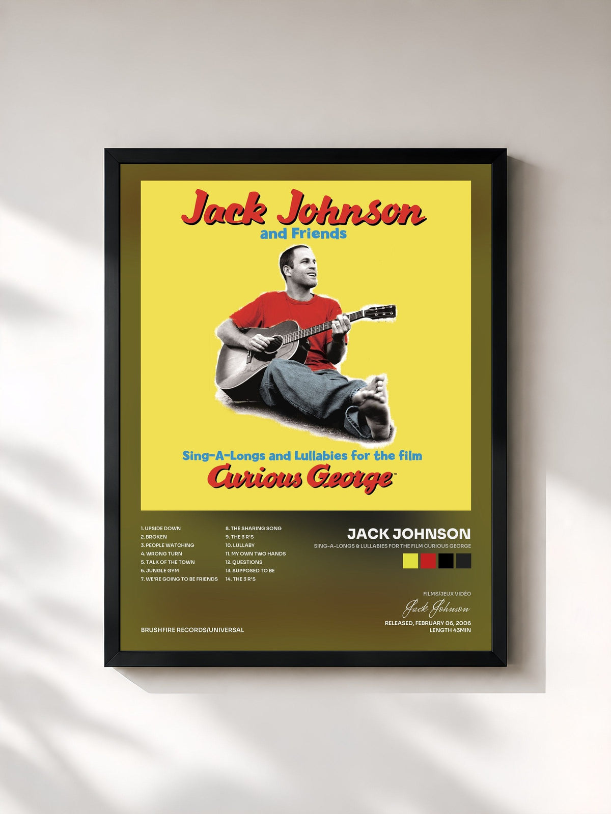 #noir Sing-A-Longs & Lullabies For The Film Curious George von Jack Johnson als gerahmter Kunstdruck, schwarzer Rahmen, gedruckt und gerahmt in Frankreich