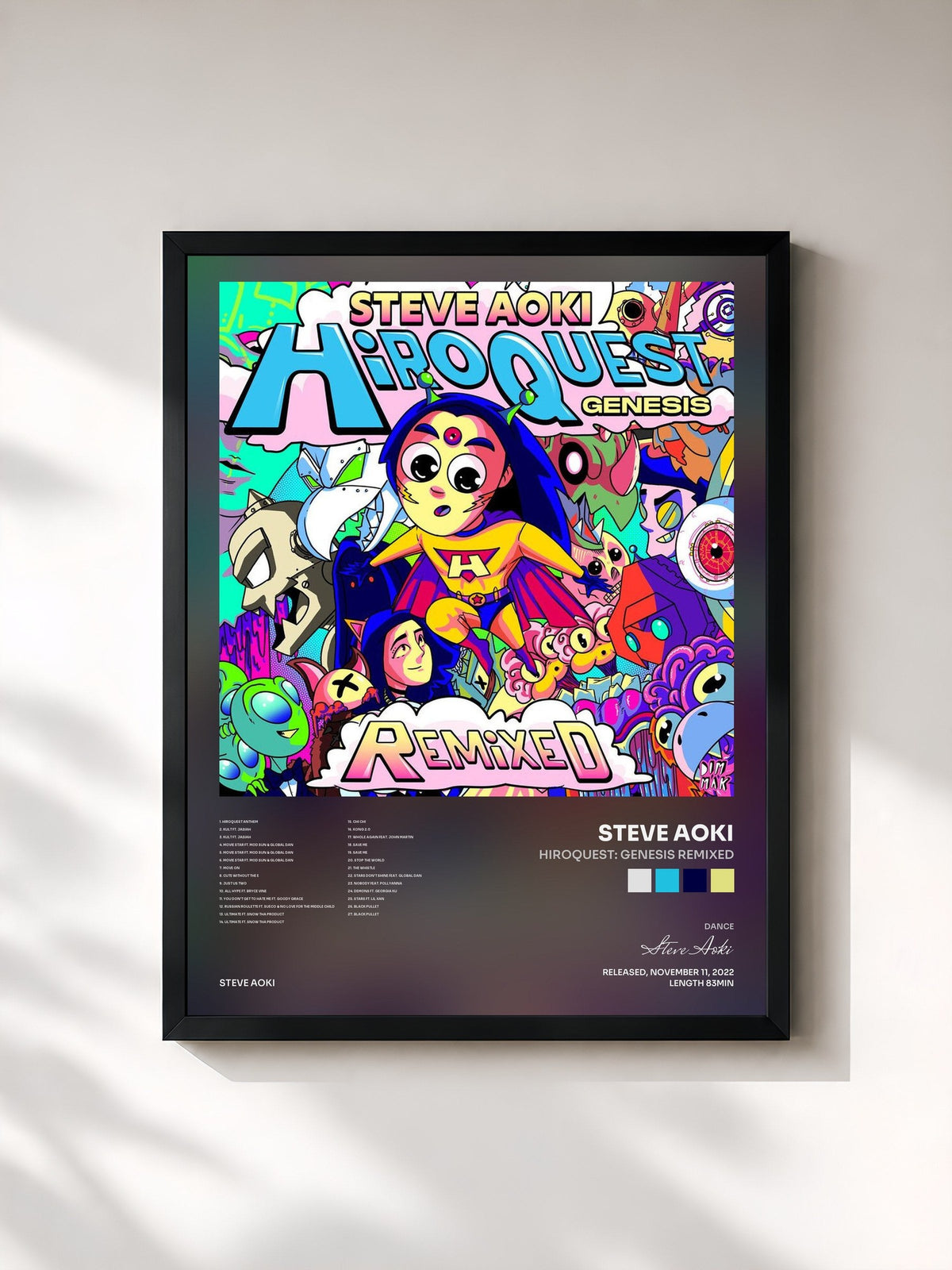 #noir Tableau de l'album HiROQUEST: Genesis Remixed de Steve Aoki, cadre noir, imprimé et encadré en France