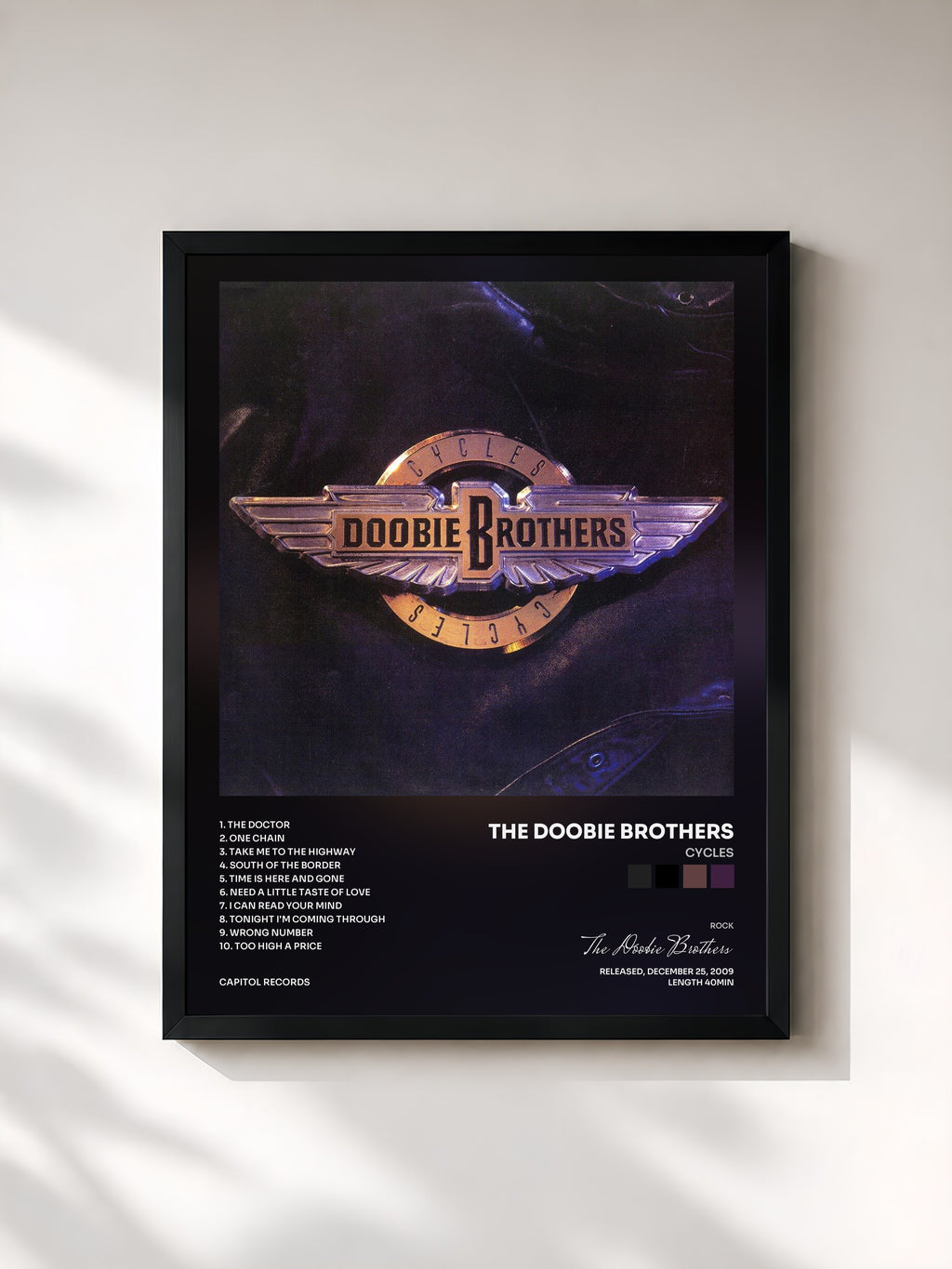 #noir Tableau de l'album Cycles de The Doobie Brothers, cadre noir, imprimé et encadré en France