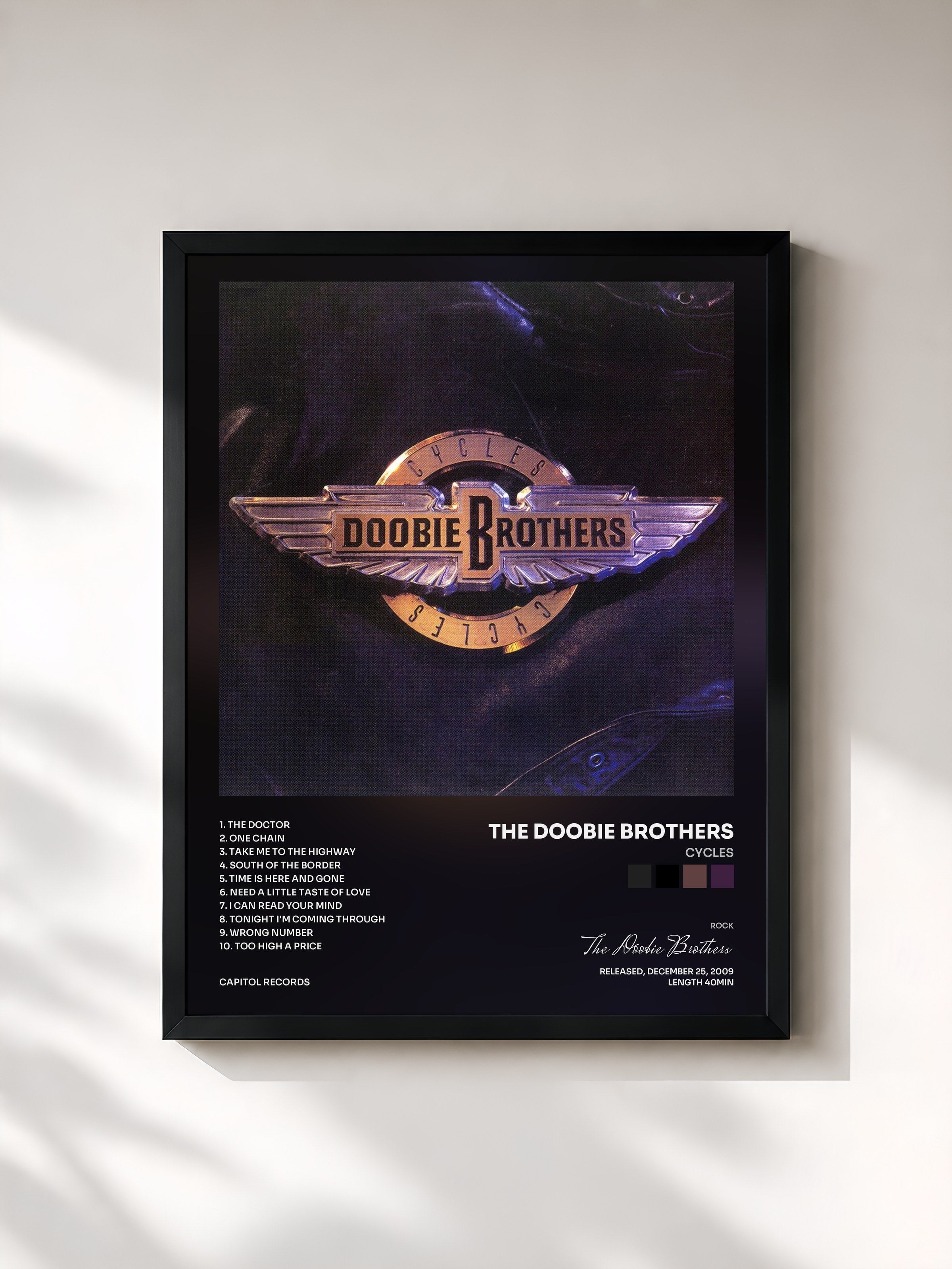 #noir Tableau de l'album Cycles de The Doobie Brothers, cadre noir, imprimé et encadré en France
