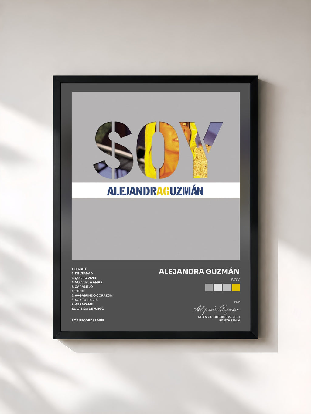 #noir Tableau de l'album Soy de Alejandra Guzmán, cadre noir, imprimé et encadré en France