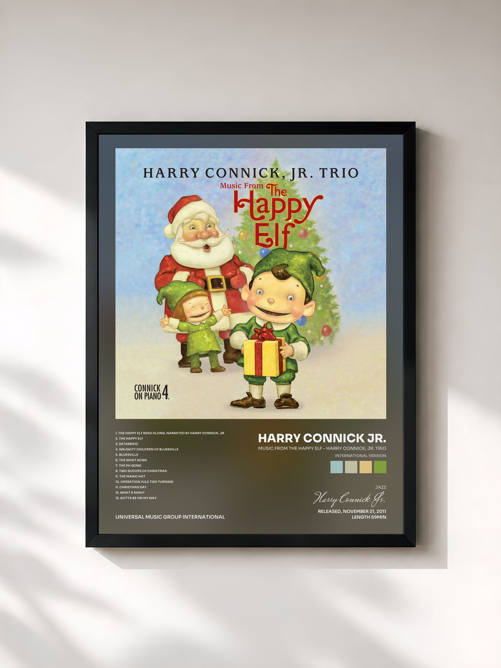 #noir Tableau de l'album Music From The Happy Elf - Harry Connick, Jr. Trio (International Version) de Harry Connick Jr., cadre noir, imprimé et encadré en France