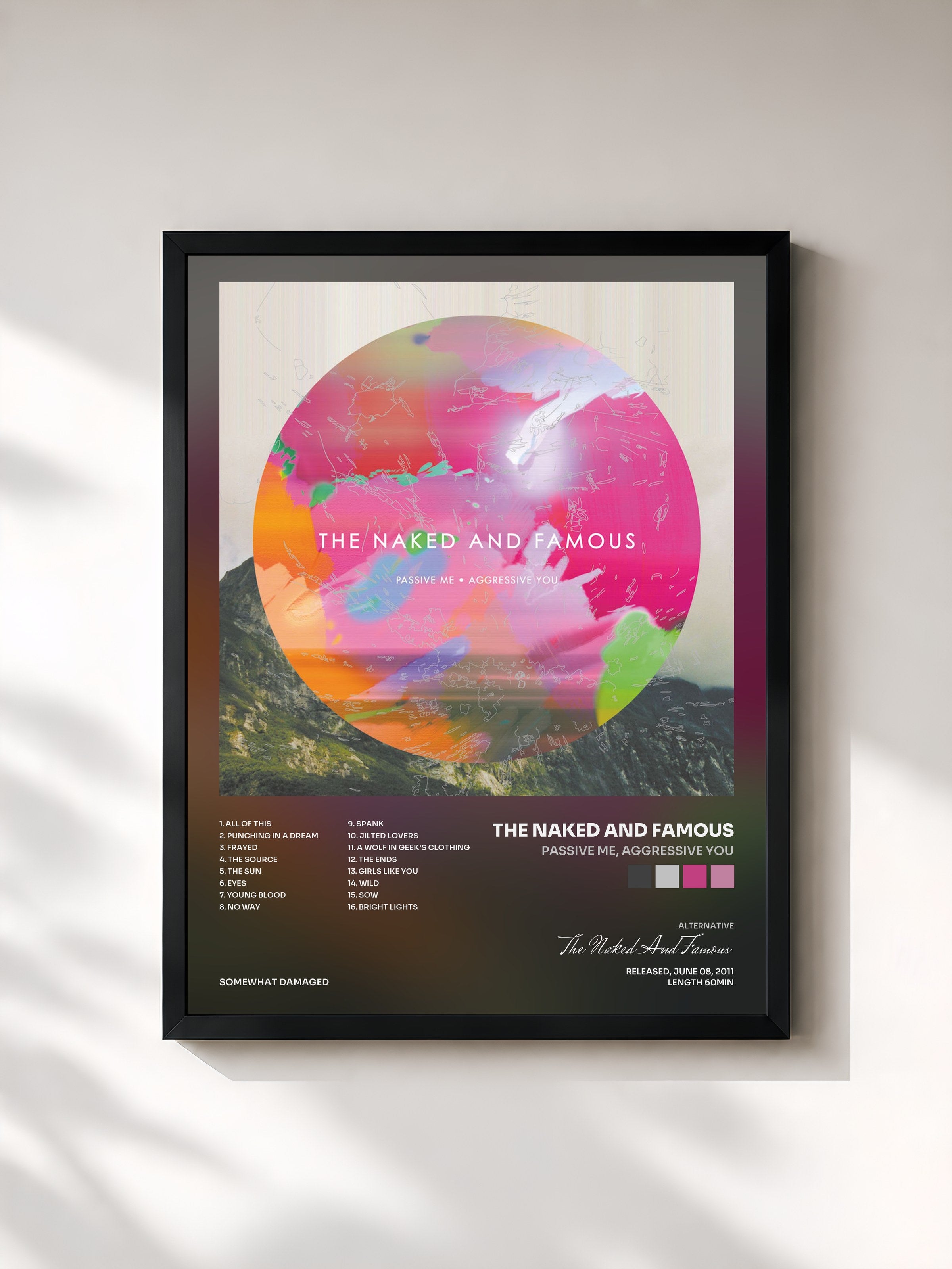 #noir Tableau de l'album Passive Me, Aggressive You de The Naked And Famous, cadre noir, imprimé et encadré en France