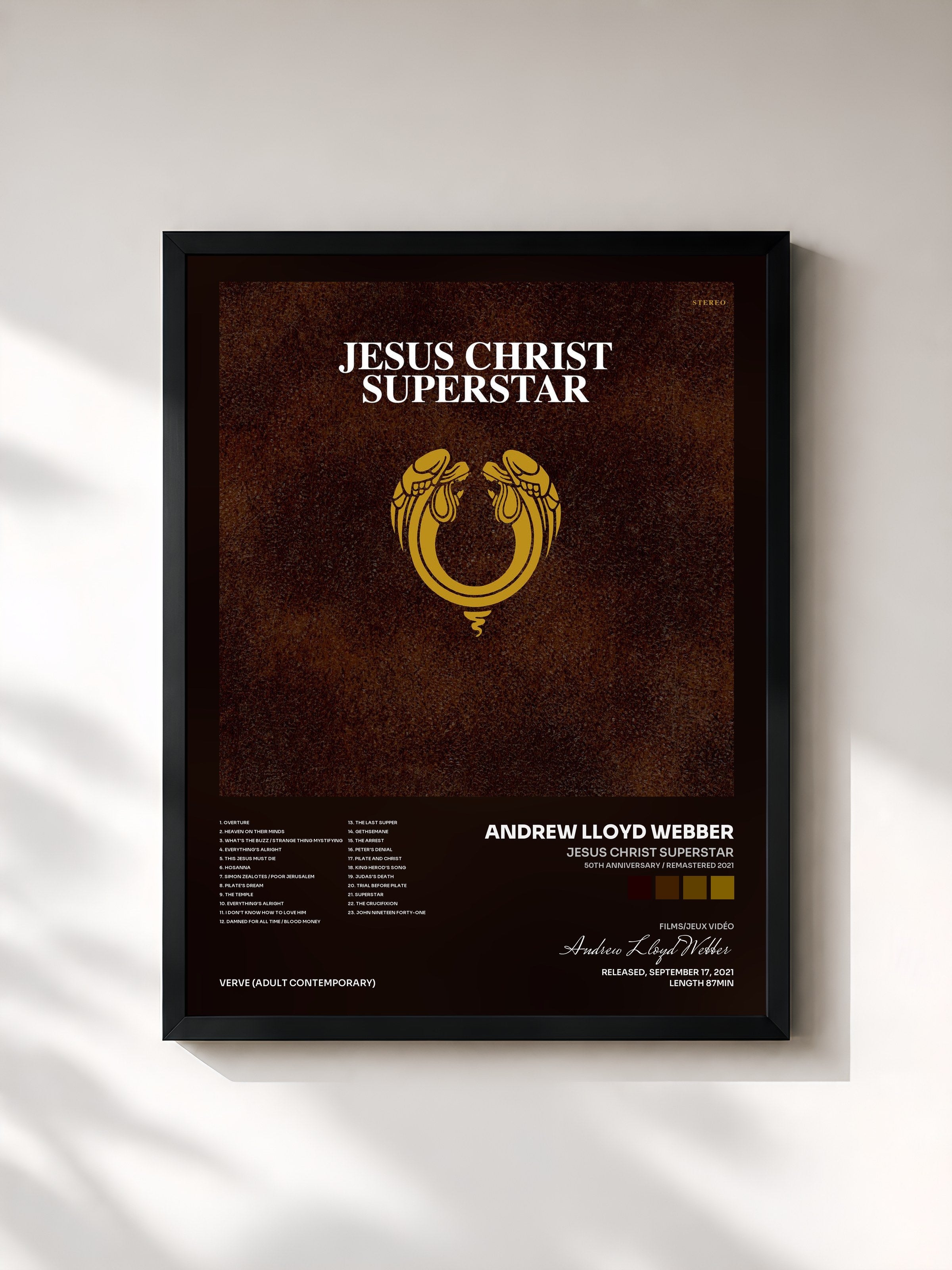 #noir Tableau de l'album Jesus Christ Superstar (50th Anniversary / Remastered 2021) de Andrew Lloyd Webber, cadre noir, imprimé et encadré en France