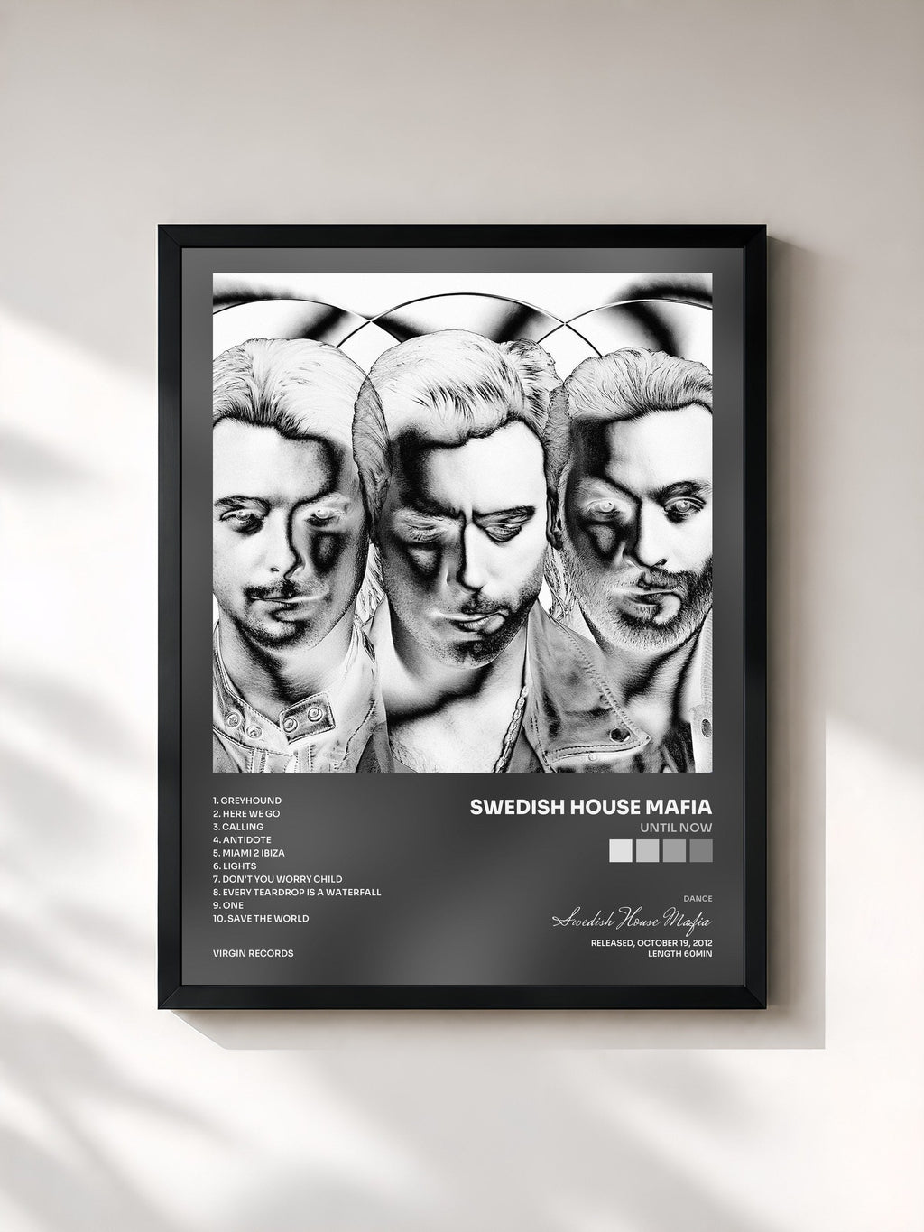 #noir Tableau de l'album Until Now de Swedish House Mafia, cadre noir, imprimé et encadré en France