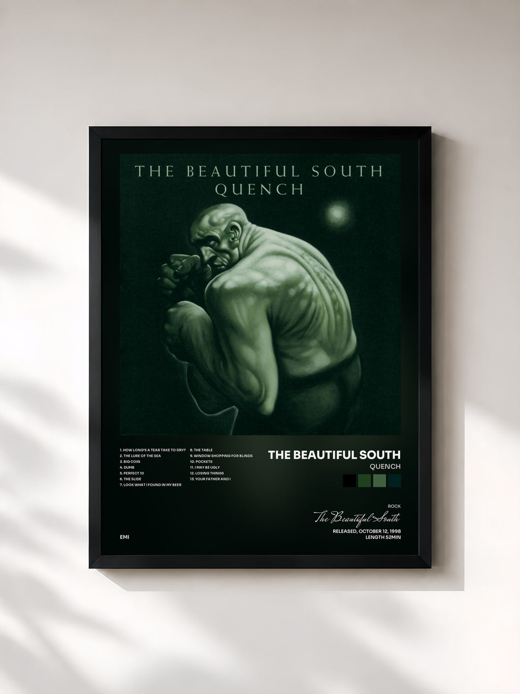 #noir Tableau de l'album Quench de The Beautiful South, cadre noir, imprimé et encadré en France