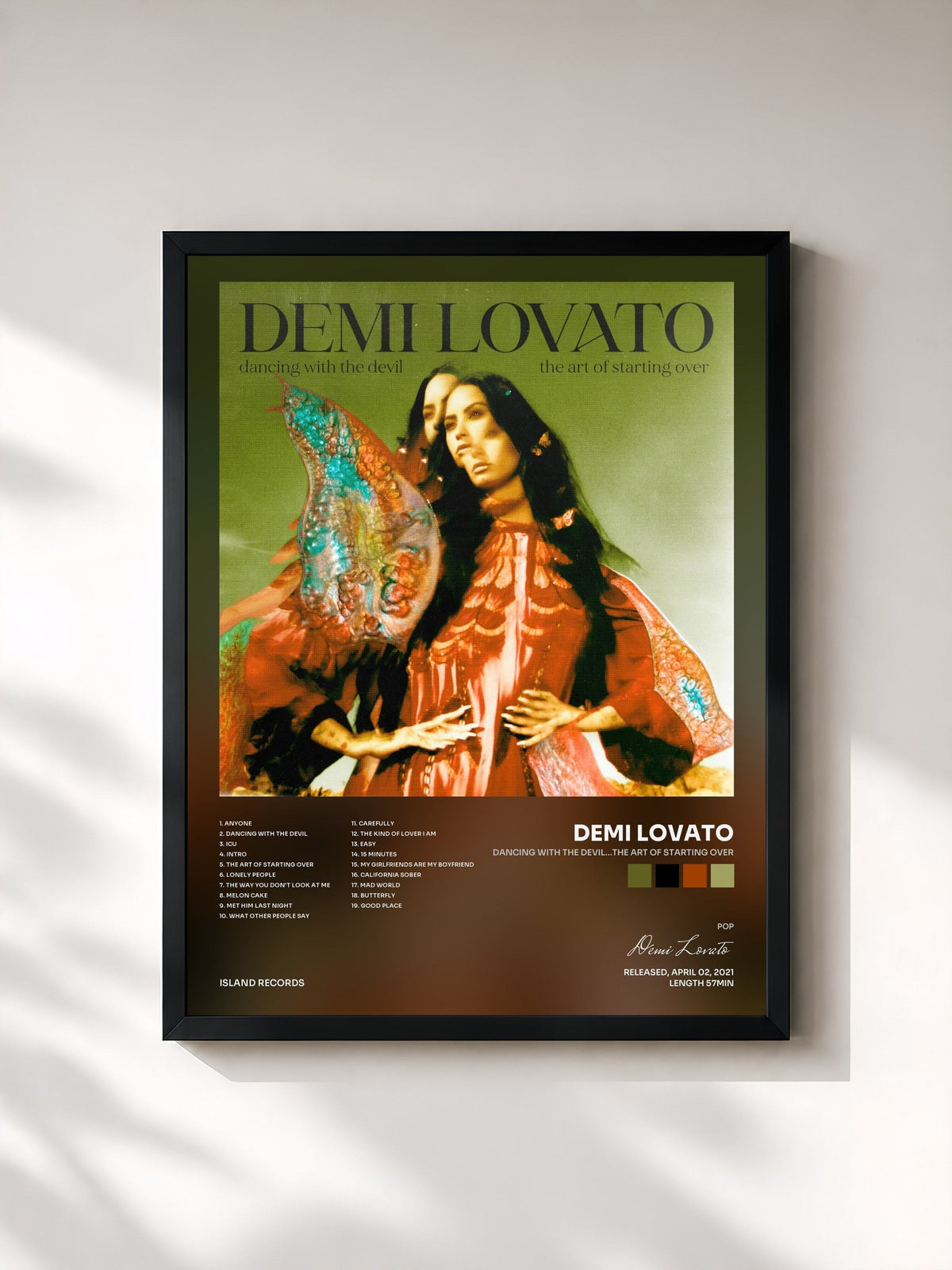 #noir Tableau de l'album Dancing With The Devil…The Art of Starting Over de Demi Lovato, cadre noir, imprimé et encadré en France