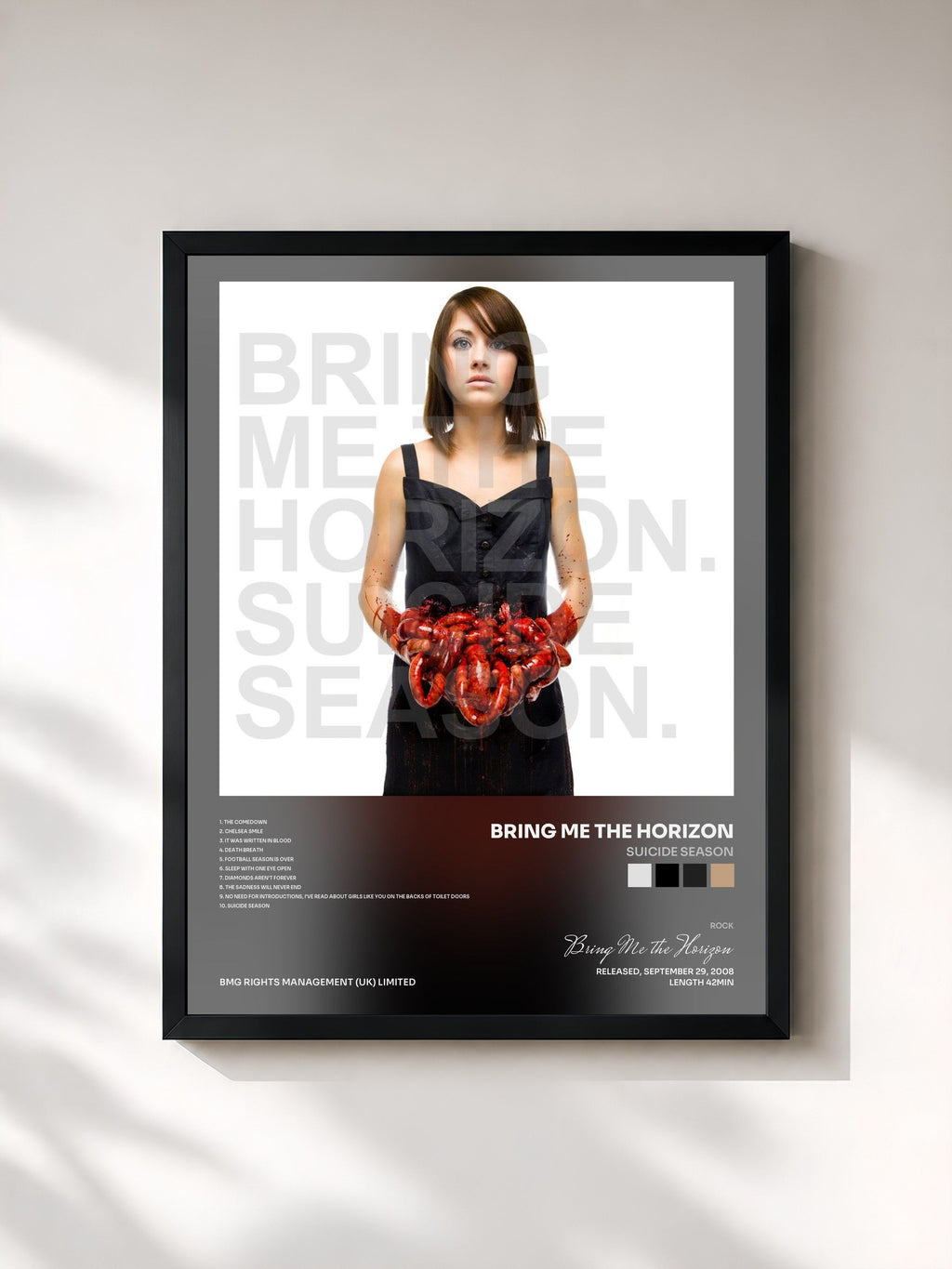 #noir Tableau de l'album Suicide Season de Bring Me the Horizon, cadre noir, imprimé et encadré en France