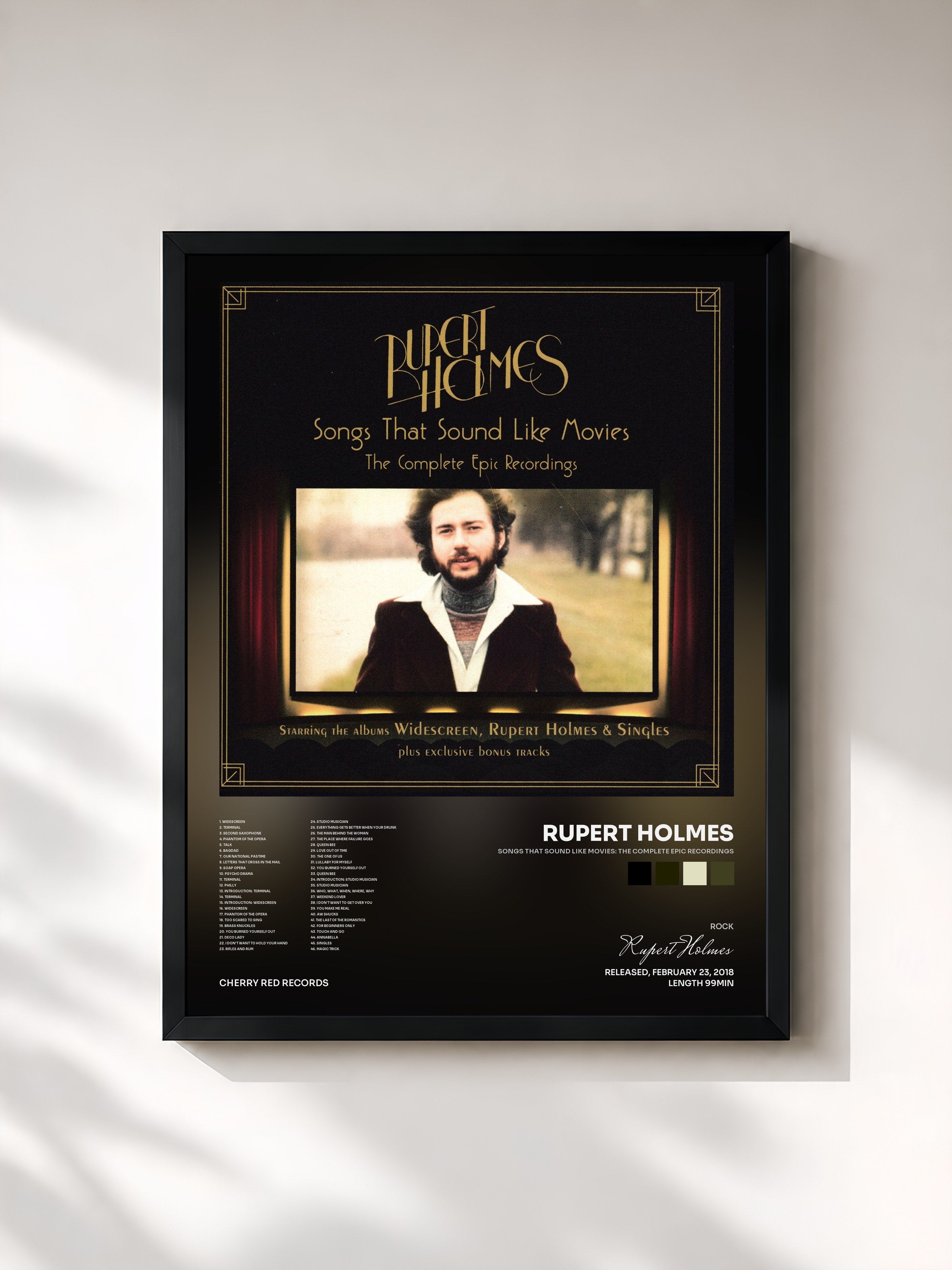 #noir Tableau de l'album Songs That Sound Like Movies: The Complete Epic Recordings de Rupert Holmes, cadre noir, imprimé et encadré en France