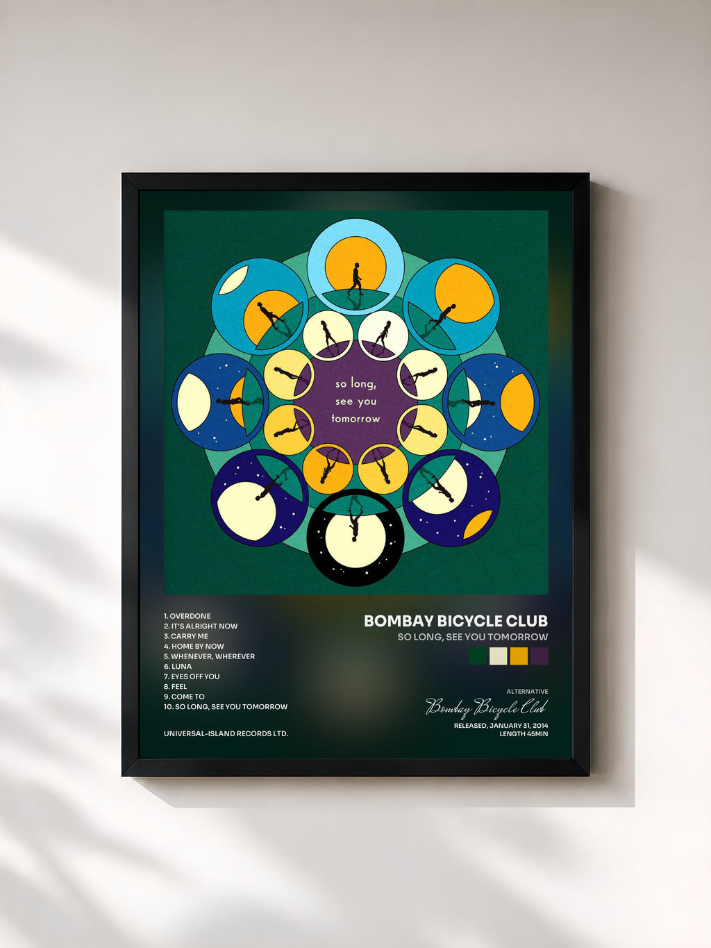 #noir Tableau de l'album So Long, See You Tomorrow de Bombay Bicycle Club, cadre noir, imprimé et encadré en France