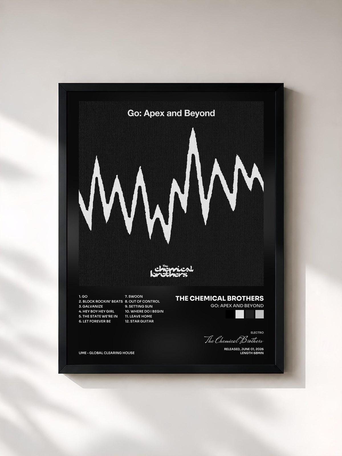 #noir Tableau de l'album Go: Apex And Beyond de The Chemical Brothers, cadre noir, imprimé et encadré en France
