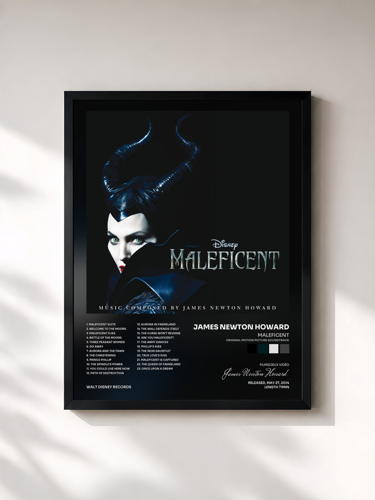 #noir Maleficent (Original Motion Picture Soundtrack) by James Newton Howard as a framed art print, black frame, printed and framed in France