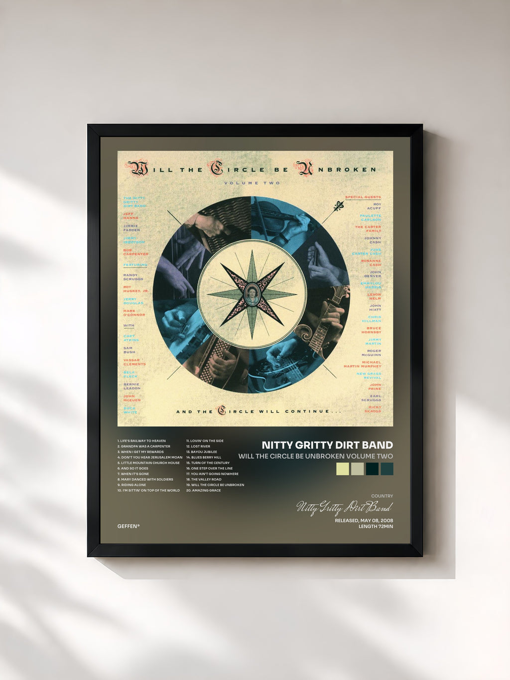 #noir Tableau de l'album Will The Circle Be Unbroken Volume Two de Nitty Gritty Dirt Band, cadre noir, imprimé et encadré en France