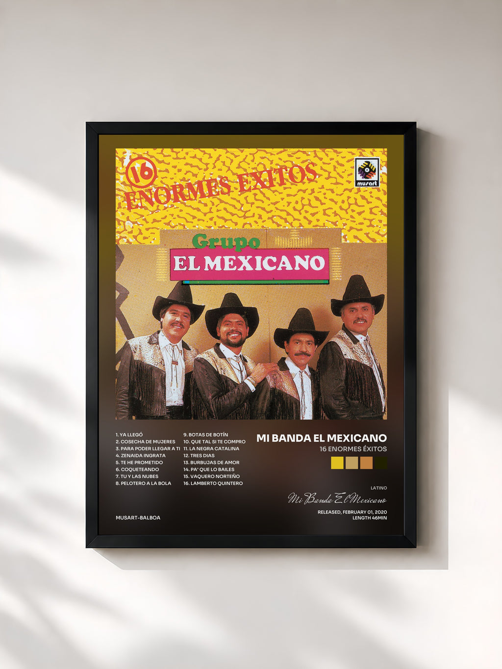 #noir Tableau de l'album 16 Enormes Éxitos de Mi Banda El Mexicano, cadre noir, imprimé et encadré en France