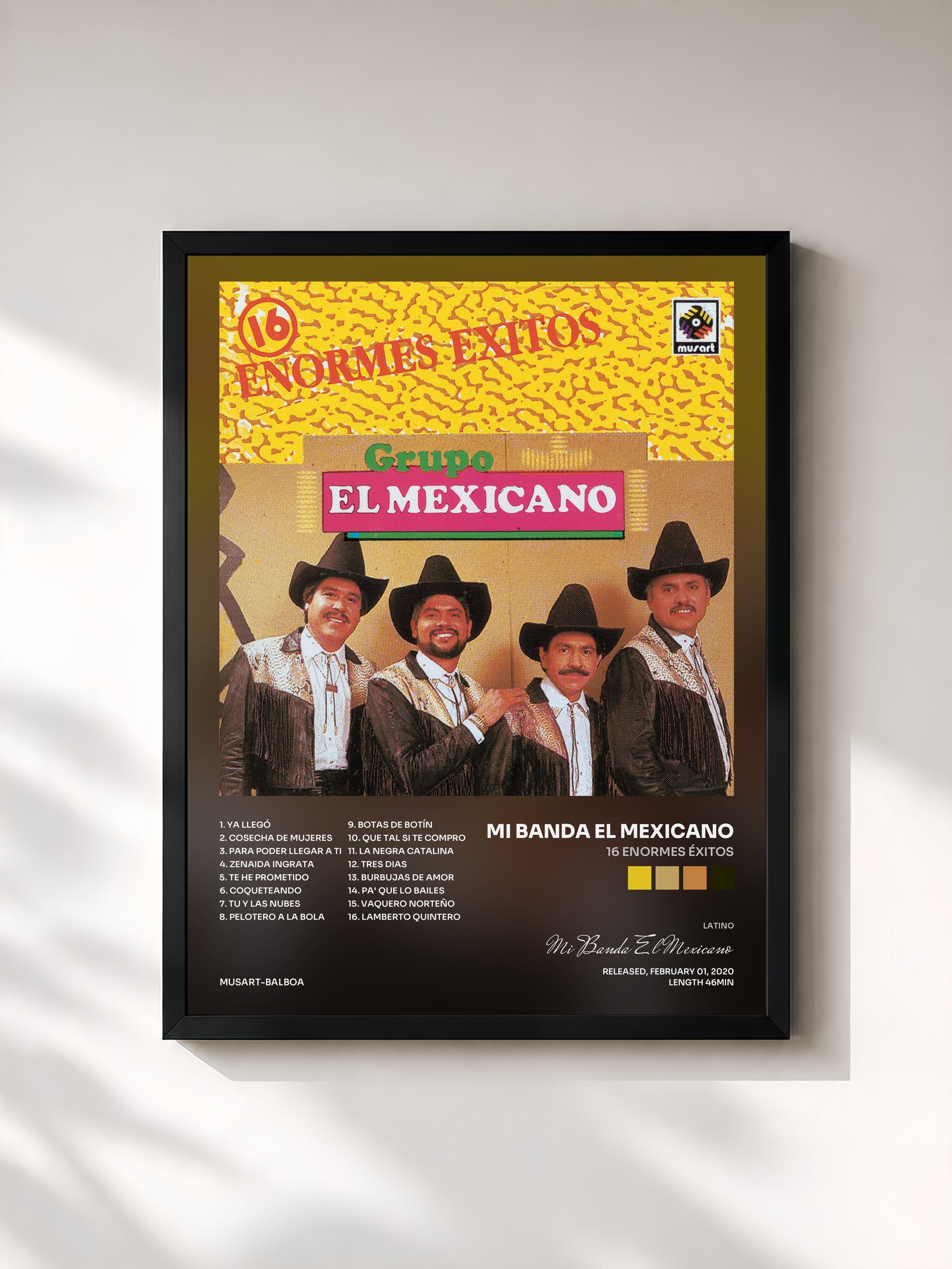 #noir Tableau de l'album 16 Enormes Éxitos de Mi Banda El Mexicano, cadre noir, imprimé et encadré en France