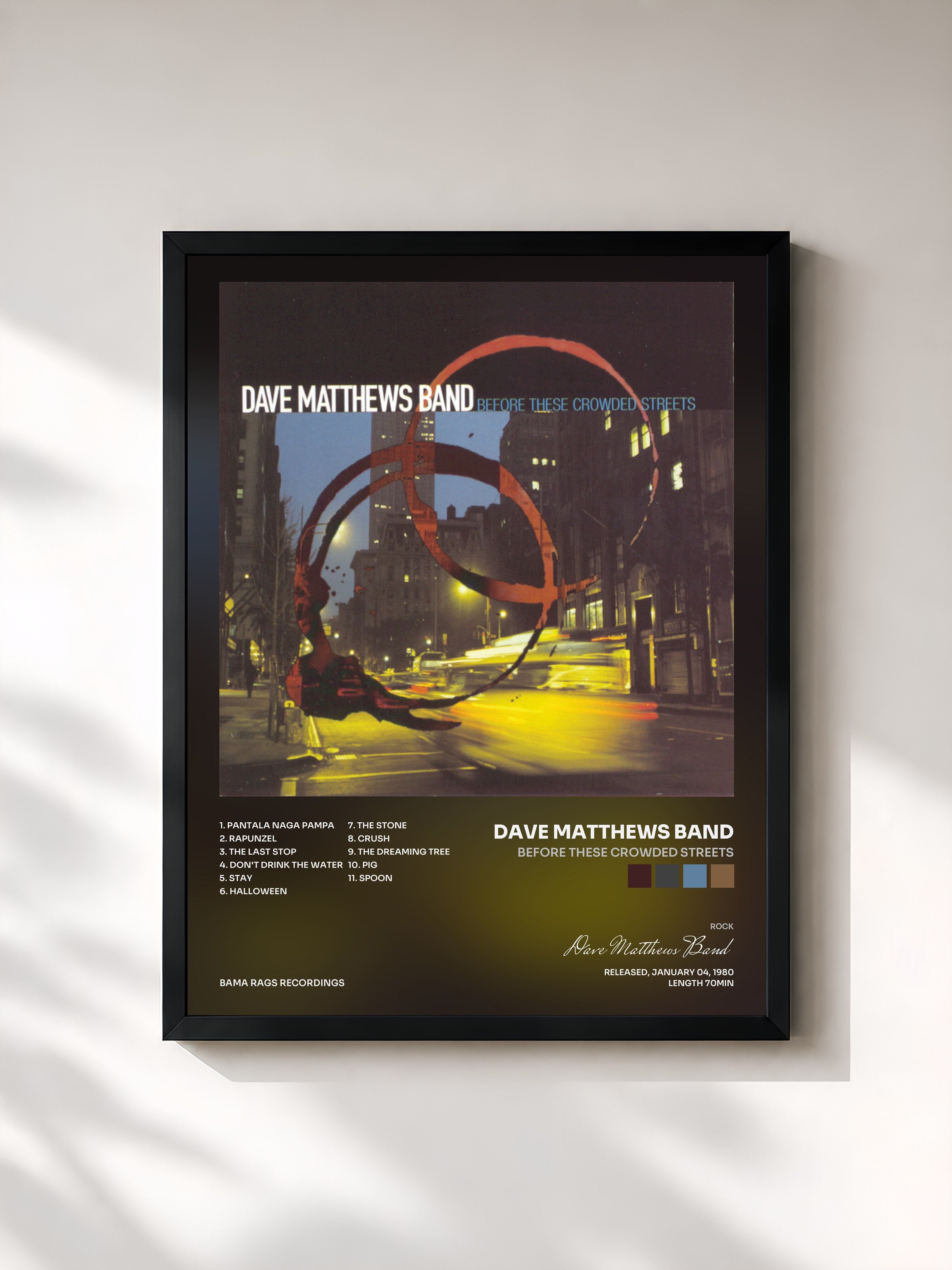 #noir Tableau de l'album Before These Crowded Streets de Dave Matthews Band, cadre noir, imprimé et encadré en France