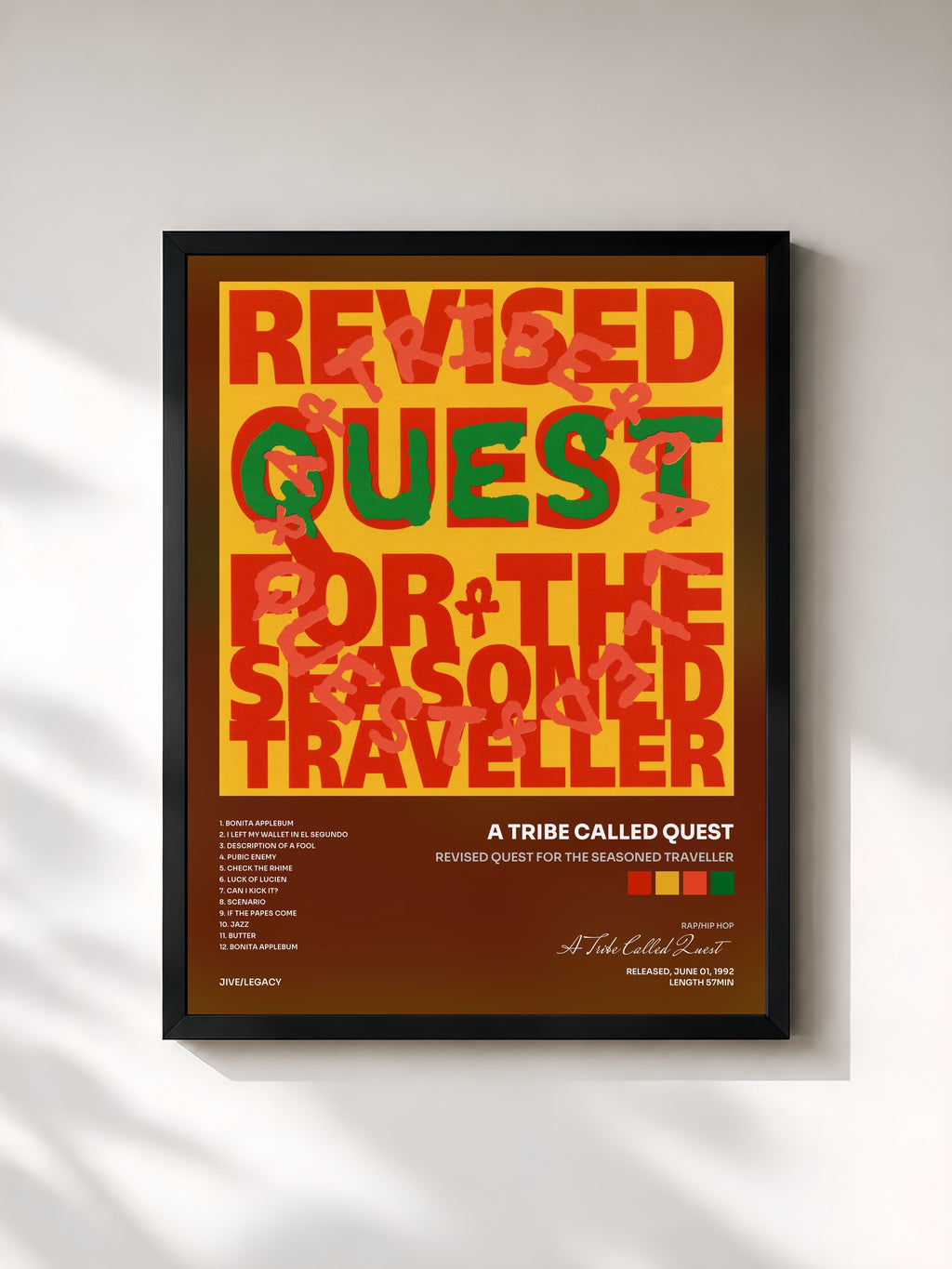#noir Tableau de l'album Revised Quest for the Seasoned Traveller de A Tribe Called Quest, cadre noir, imprimé et encadré en France