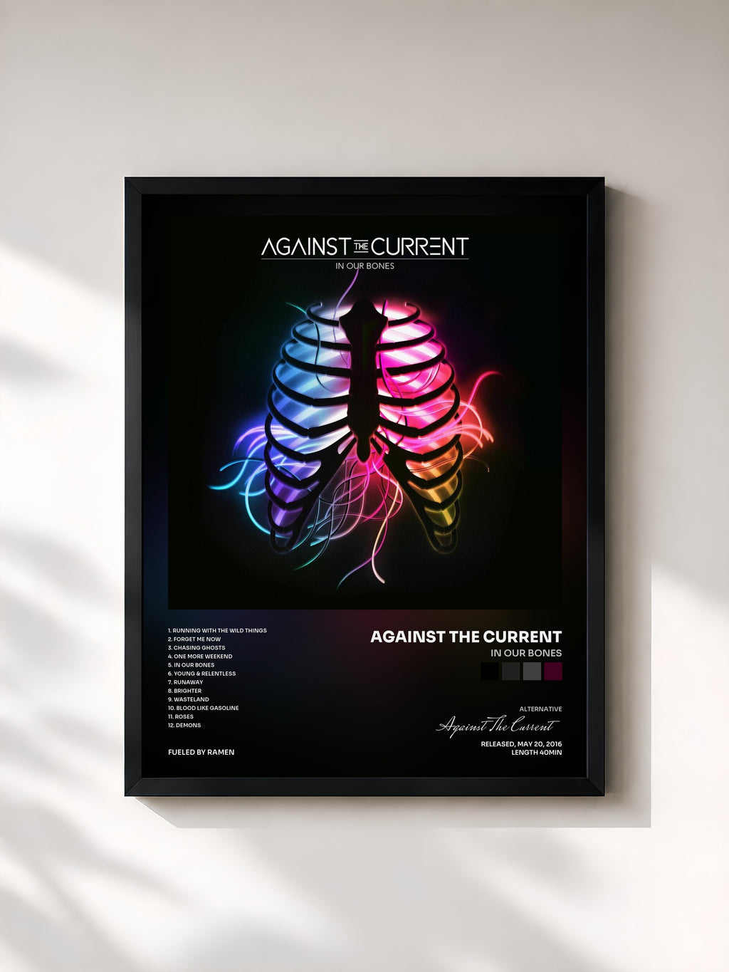 #noir Tableau de l'album In Our Bones de Against The Current, cadre noir, imprimé et encadré en France