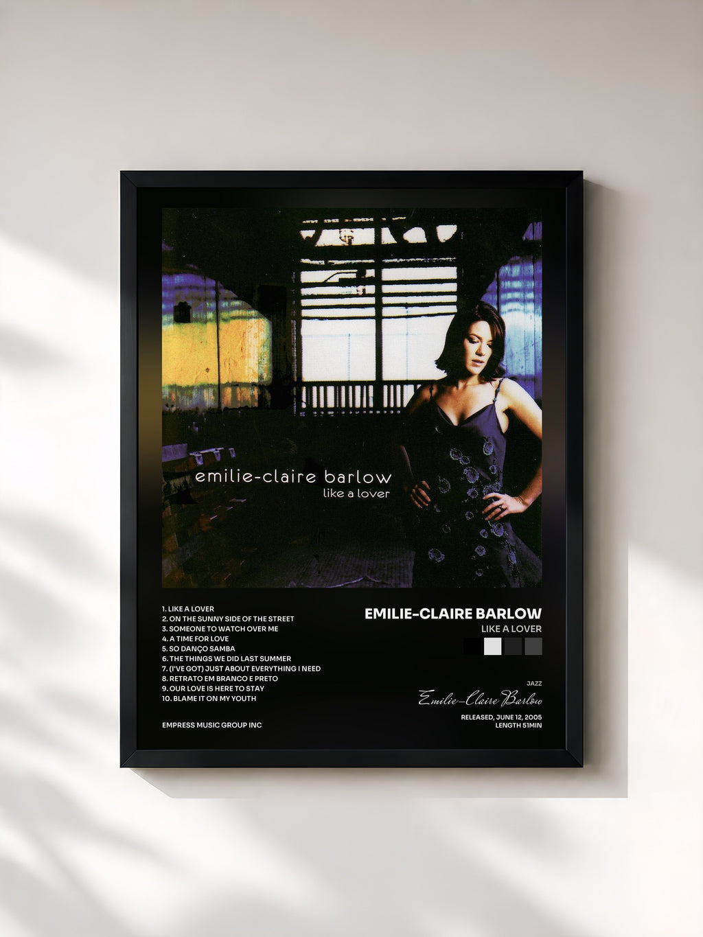 #noir Tableau de l'album Like a Lover de Emilie-Claire Barlow, cadre noir, imprimé et encadré en France