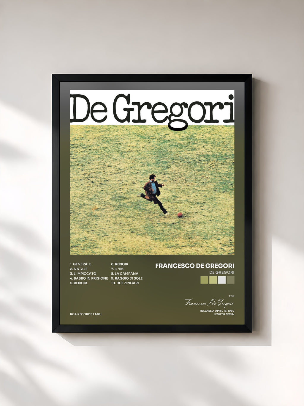 #noir Tableau de l'album De Gregori de Francesco De Gregori, cadre noir, imprimé et encadré en France