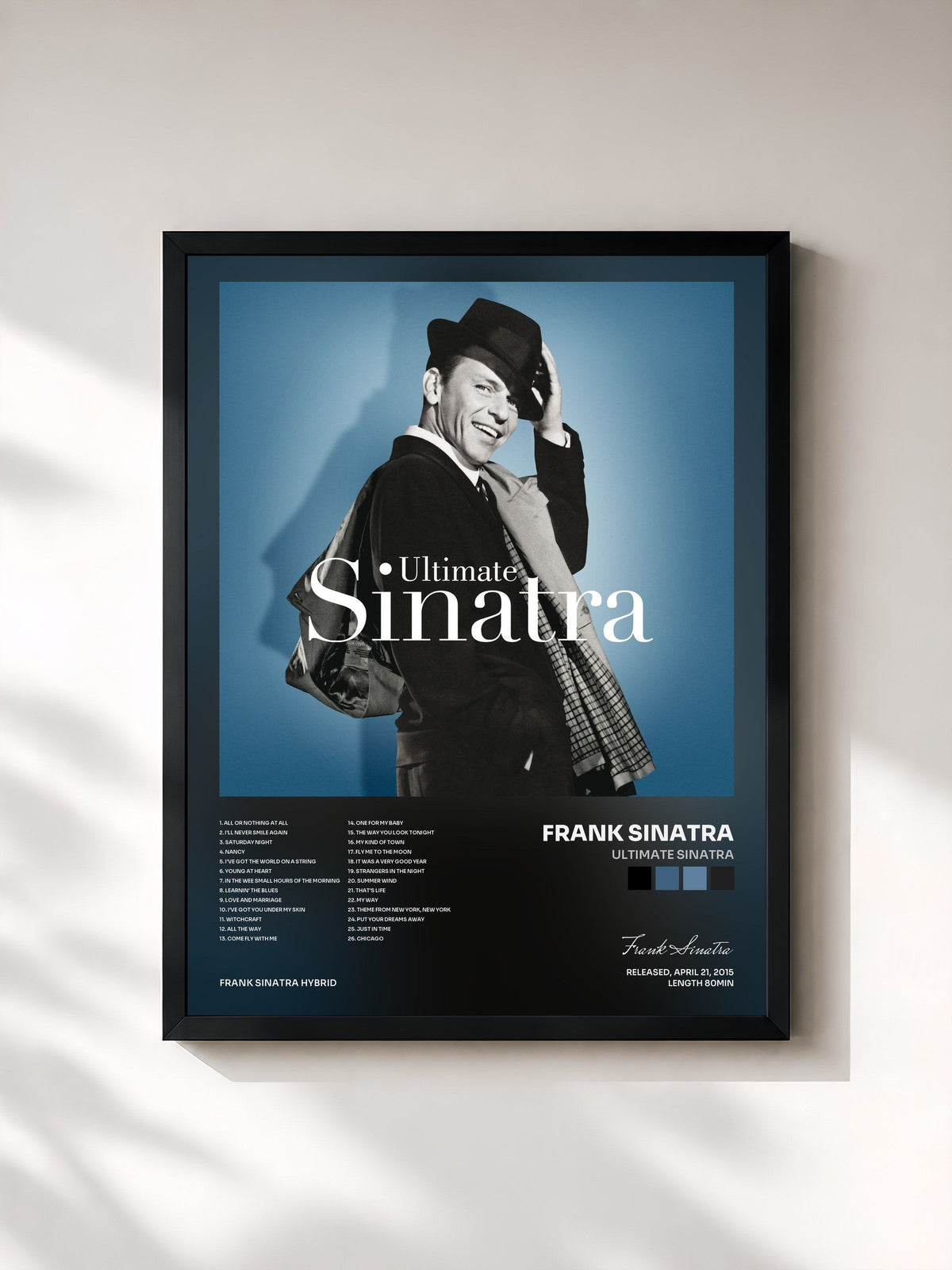#noir Tableau de l'album Ultimate Sinatra de Frank Sinatra, cadre noir, imprimé et encadré en France