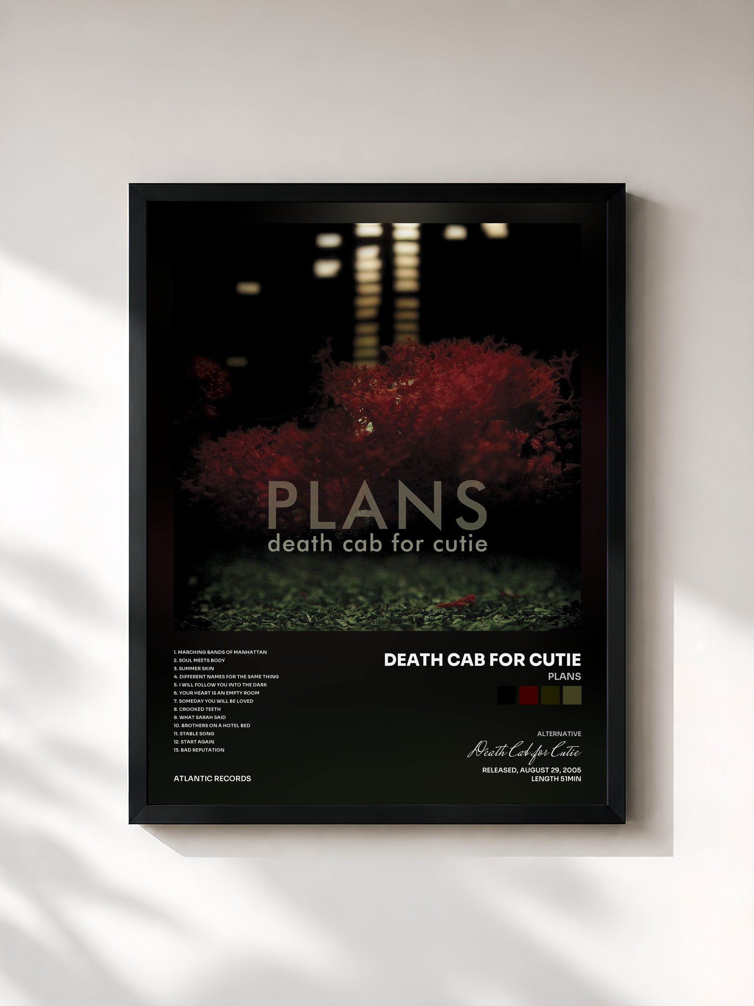 #noir Tableau de l'album Plans de Death Cab for Cutie, cadre noir, imprimé et encadré en France