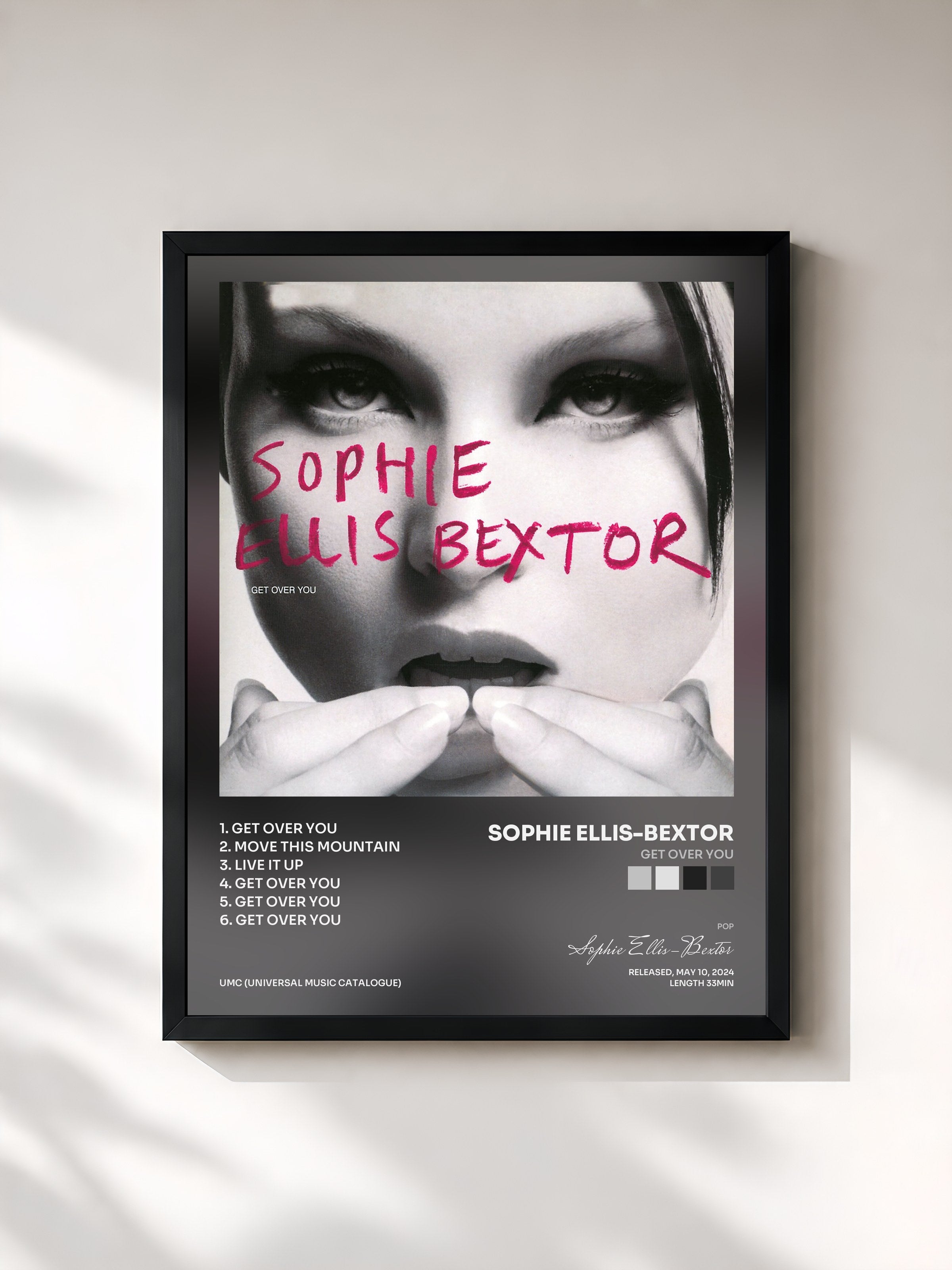 #noir Tableau de l'album Get Over You de Sophie Ellis-Bextor, cadre noir, imprimé et encadré en France