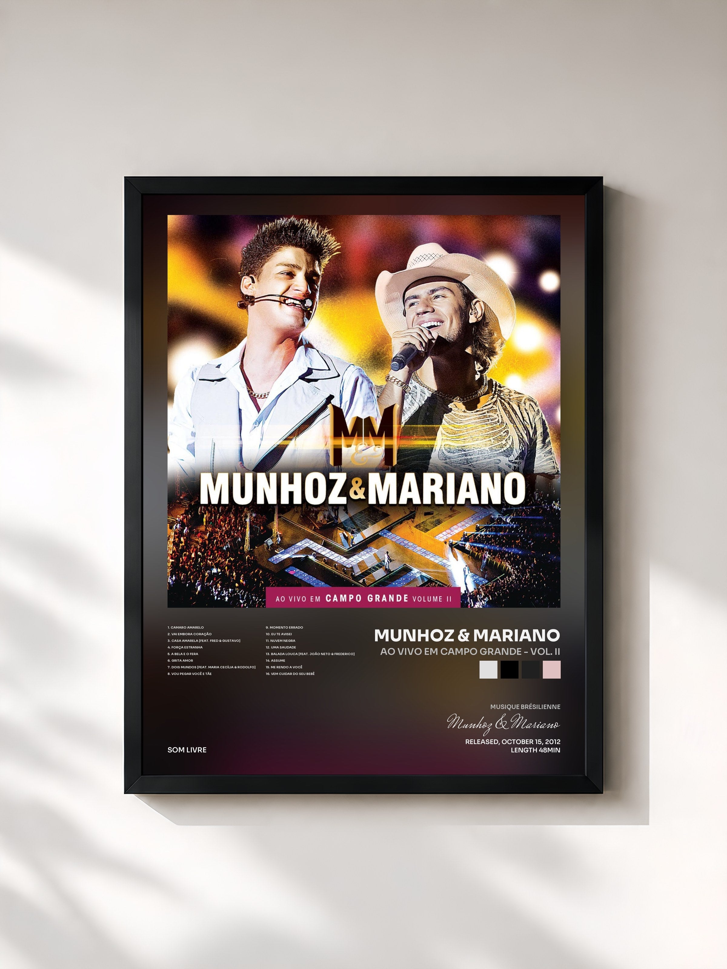 #noir Tableau de l'album Ao Vivo Em Campo Grande - Vol. II de Munhoz & Mariano, cadre noir, imprimé et encadré en France