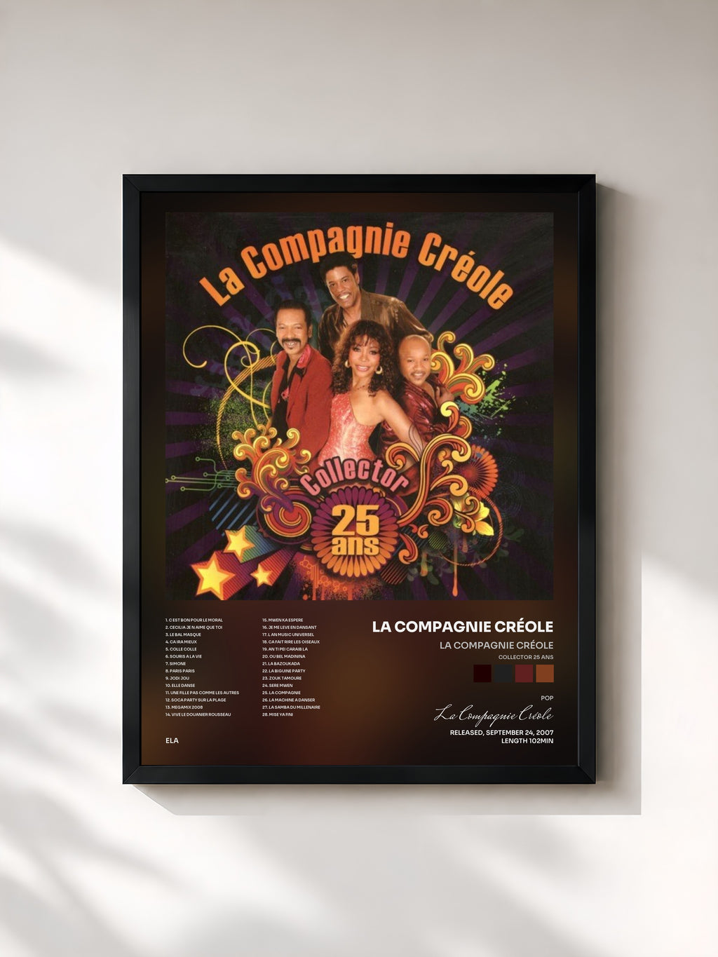 #noir Tableau de l'album La Compagnie Créole (Collector 25 Ans) de La Compagnie Créole, cadre noir, imprimé et encadré en France