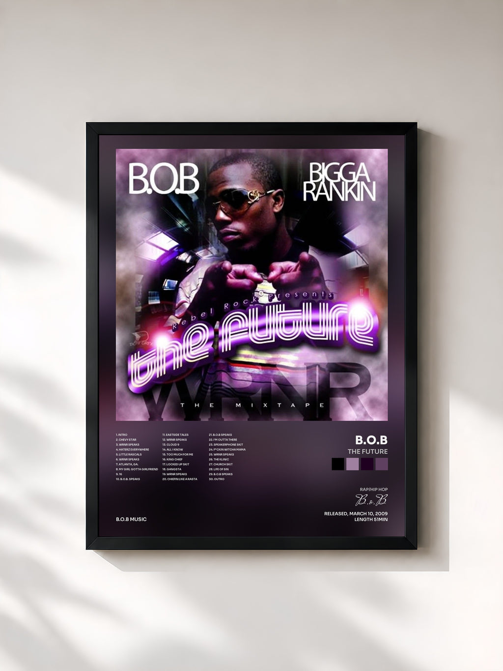 #noir Tableau de l'album The Future de B.o.B, cadre noir, imprimé et encadré en France