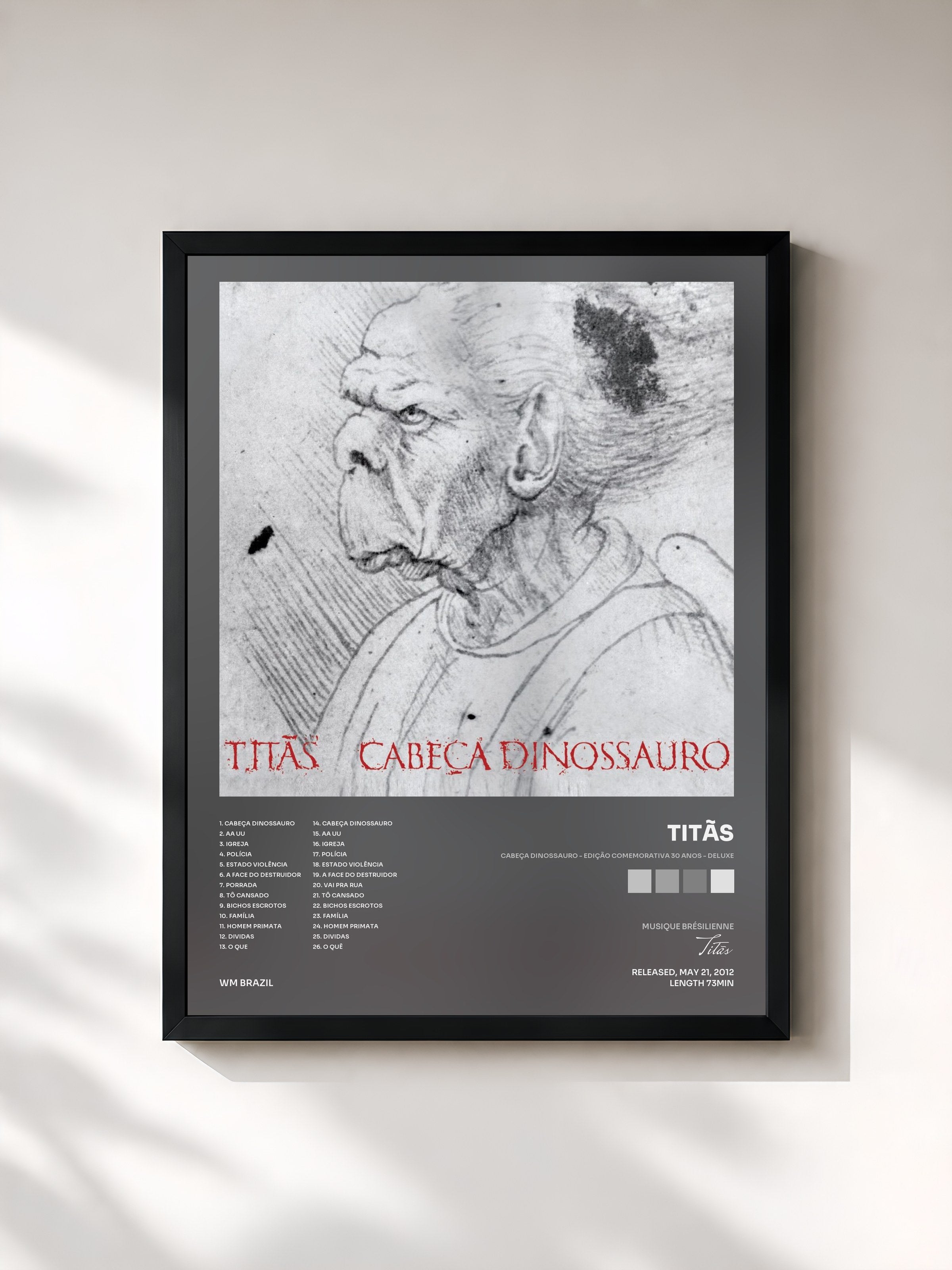 #noir Tableau de l'album Cabeça Dinossauro - Edição Comemorativa 30 anos - Deluxe de Titãs, cadre noir, imprimé et encadré en France