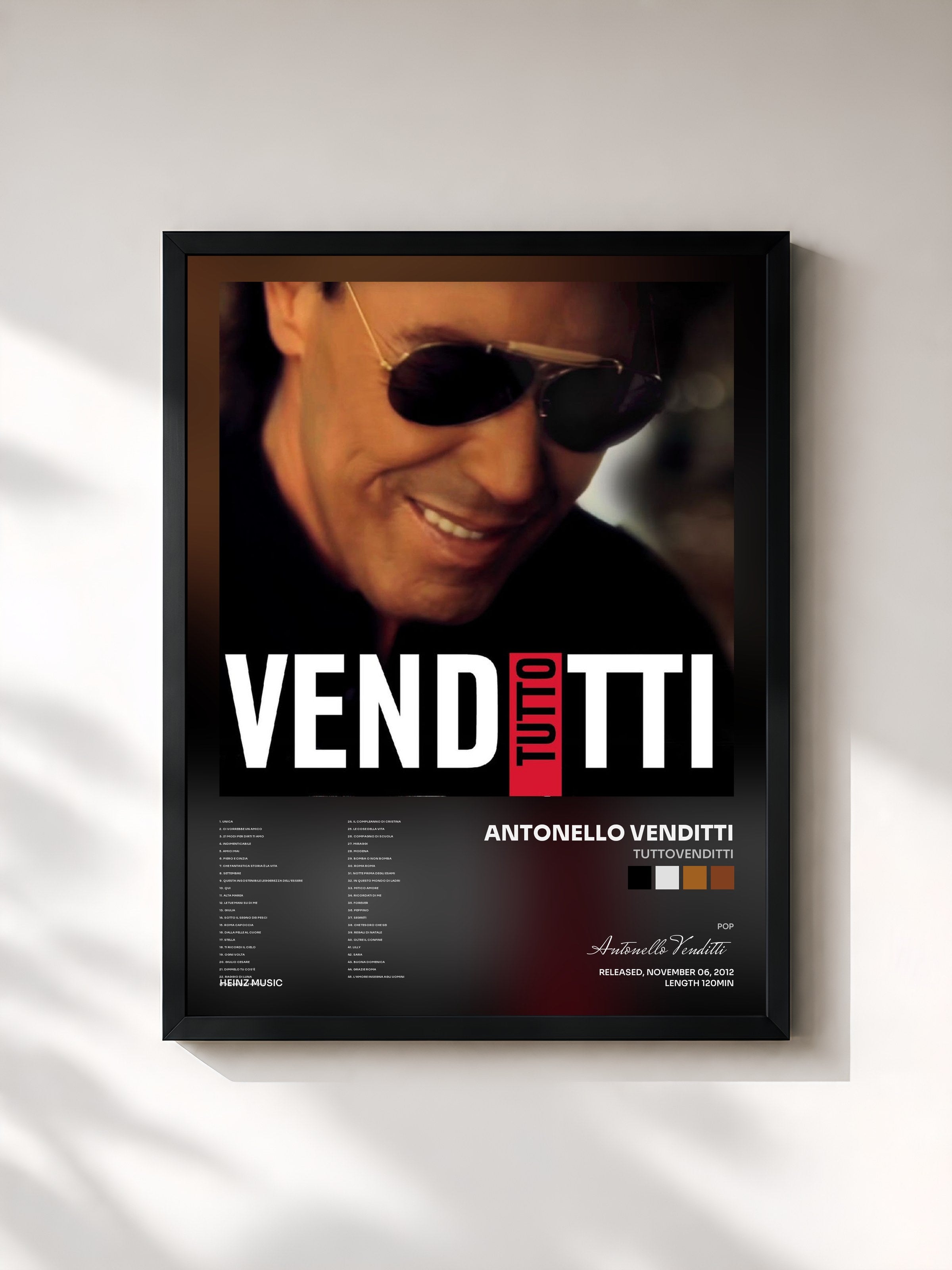 #noir Tableau de l'album TuttoVenditti de Antonello Venditti, cadre noir, imprimé et encadré en France
