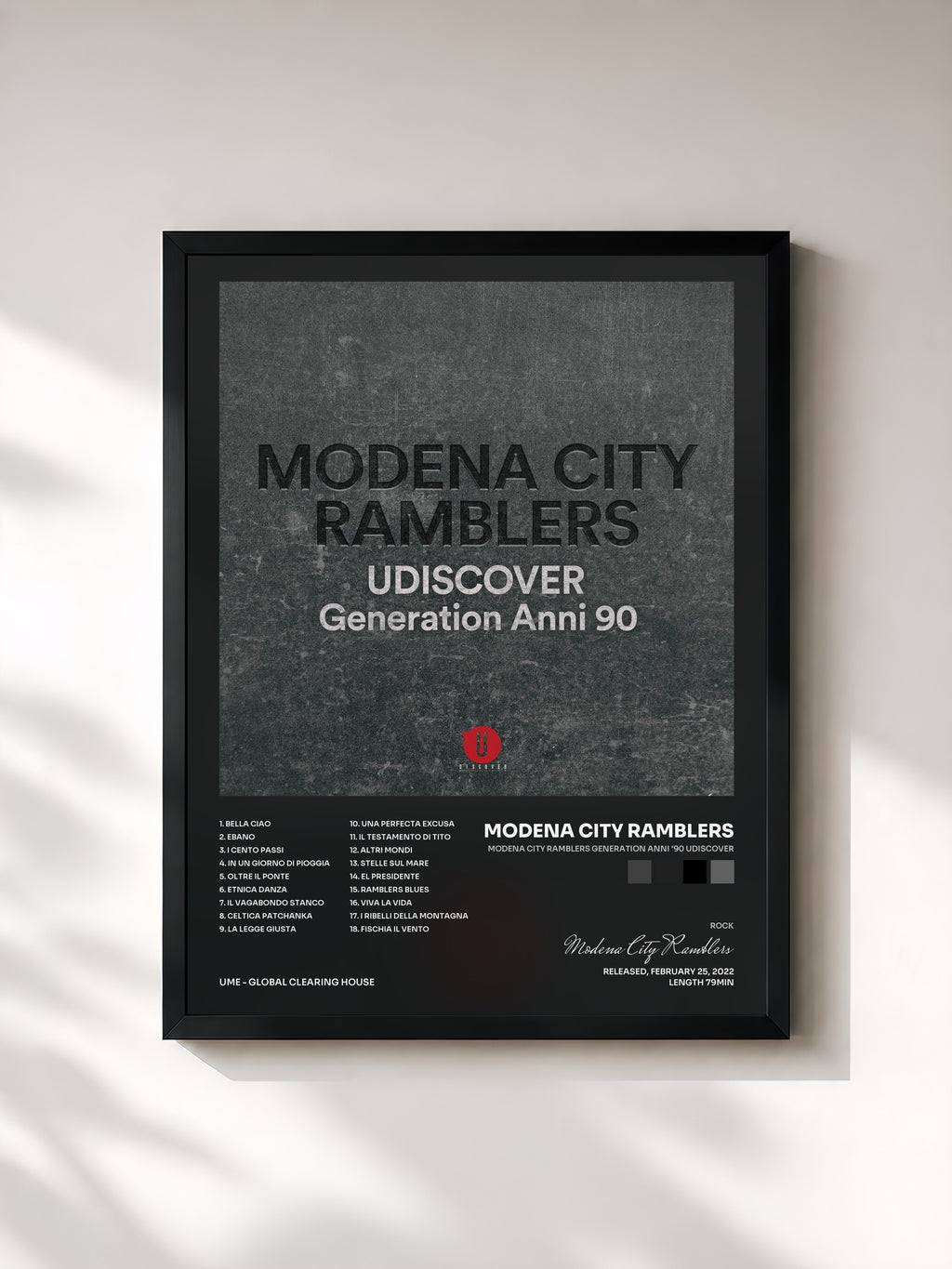 #noir Tableau de l'album Modena City Ramblers Generation Anni '90 Udiscover de Modena City Ramblers, cadre noir, imprimé et encadré en France