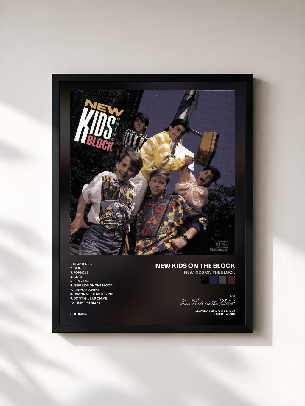 #noir Tableau de l'album New Kids On The Block de New Kids on the Block, cadre noir, imprimé et encadré en France