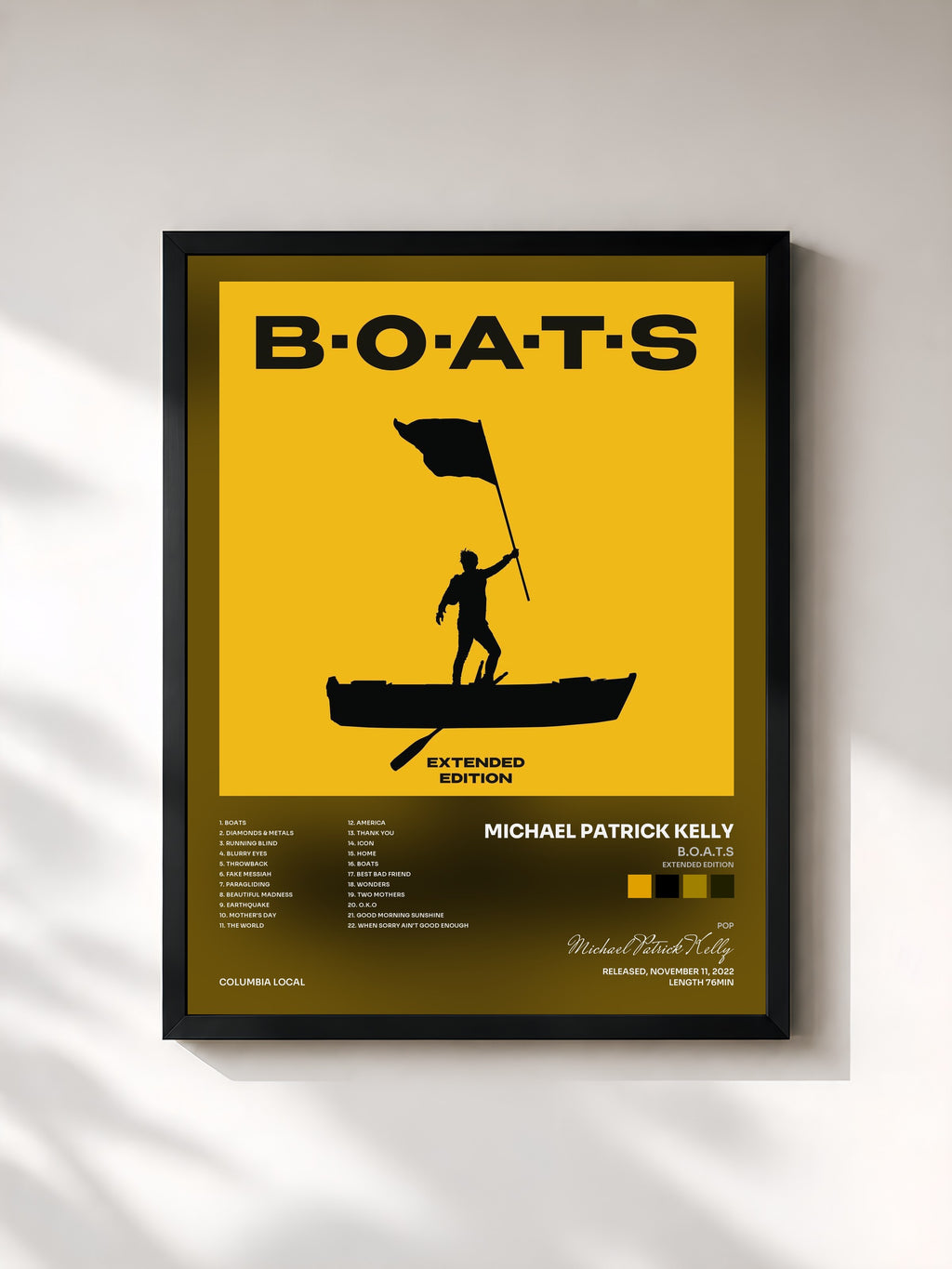 #noir Tableau de l'album B.O.A.T.S (Extended Edition) de Michael Patrick Kelly, cadre noir, imprimé et encadré en France