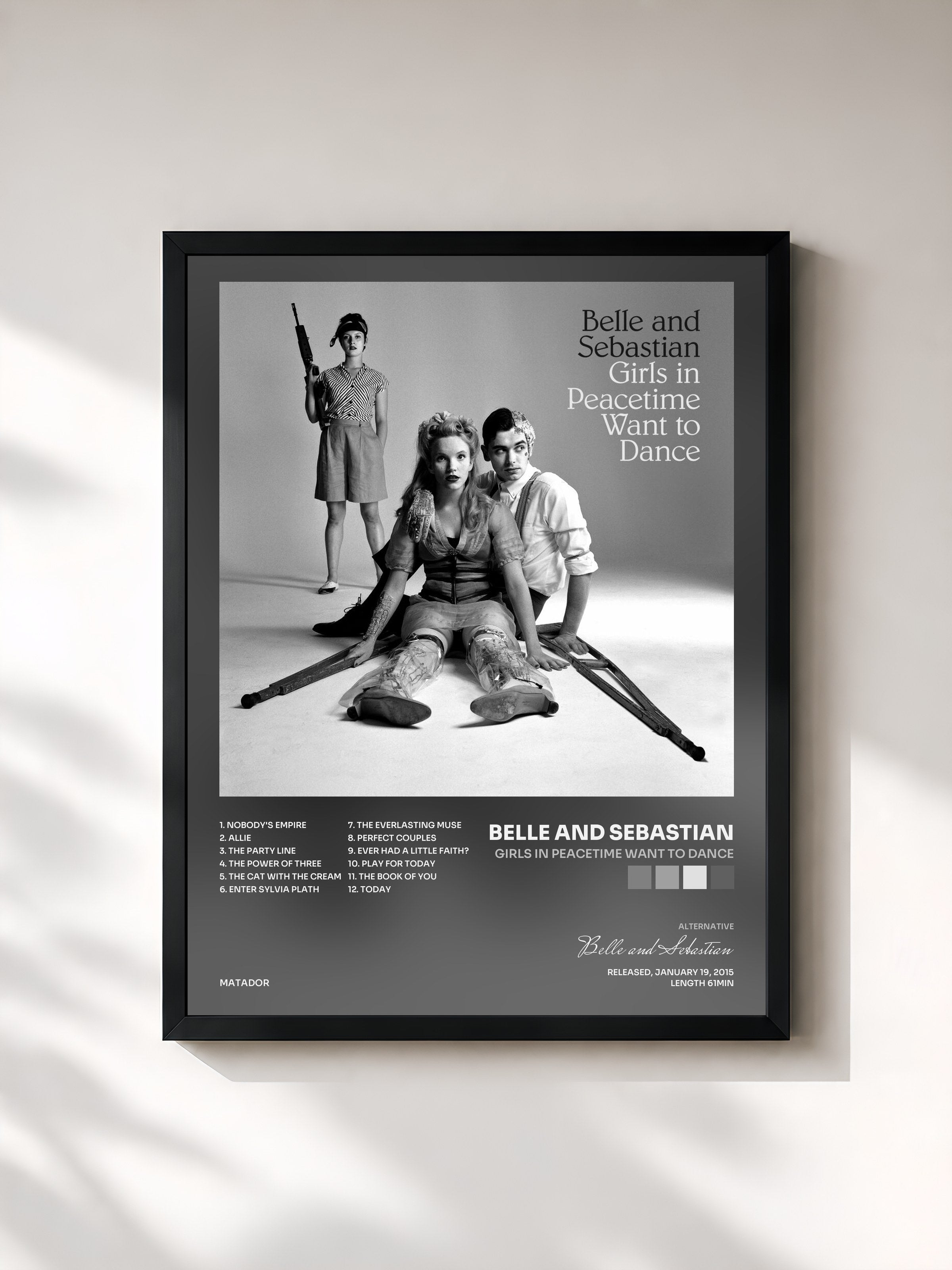 #noir Tableau de l'album Girls in Peacetime Want to Dance de Belle and Sebastian, cadre noir, imprimé et encadré en France