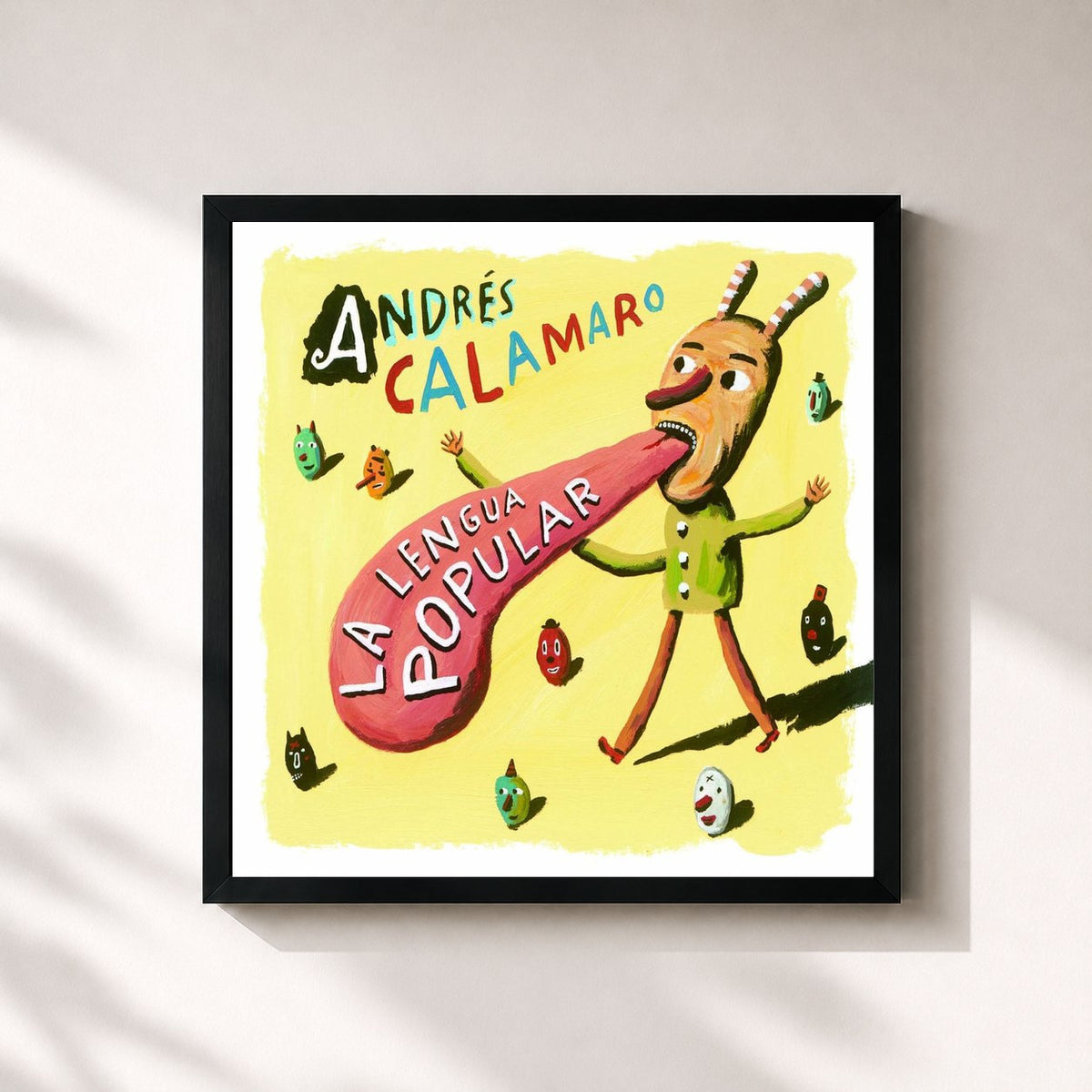 #noir Tableau carré de l'album La lengua popular de Andrés Calamaro, cadre noir 32x32 cm