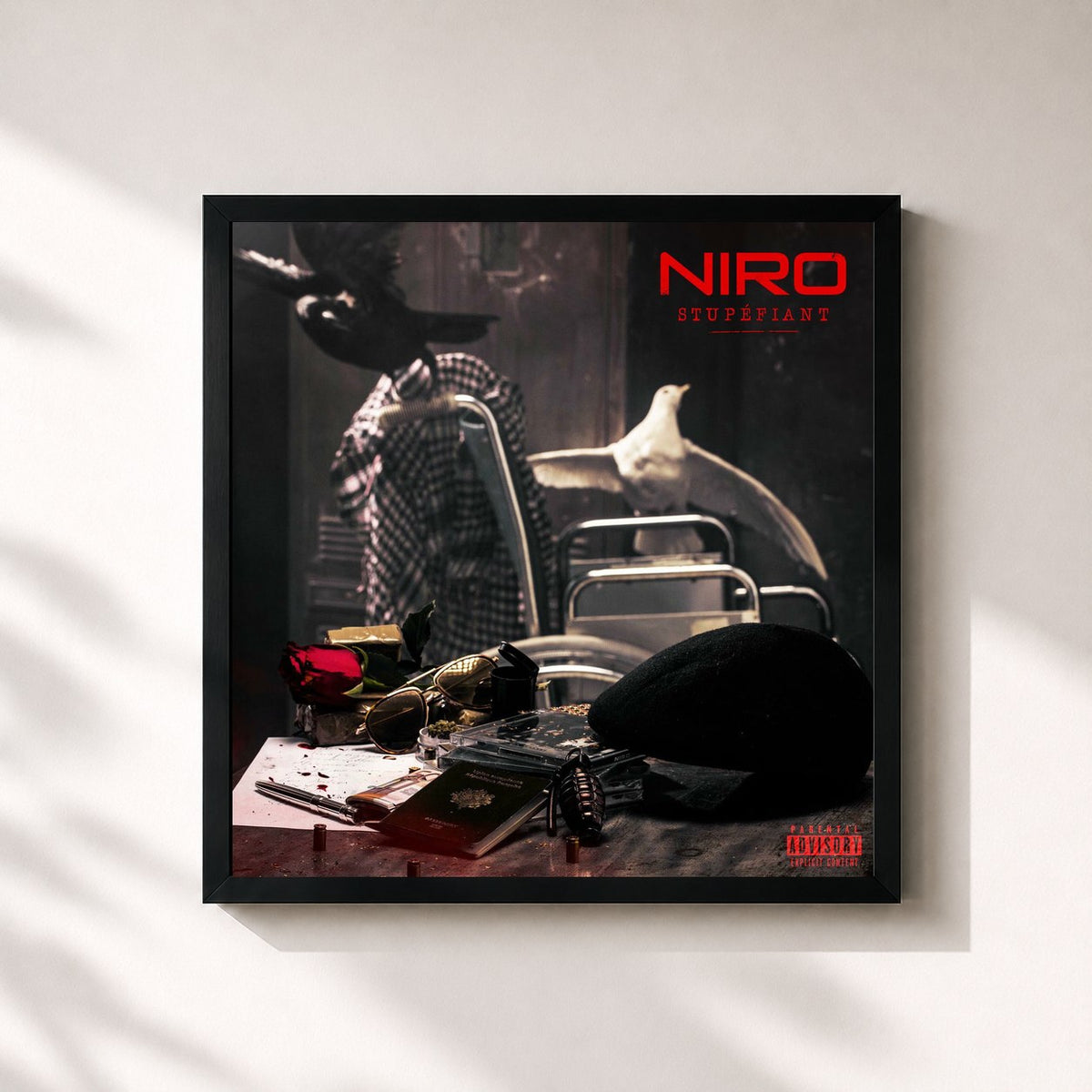 #noir Tableau carré de l'album Stupéfiant de Niro, cadre noir 32x32 cm