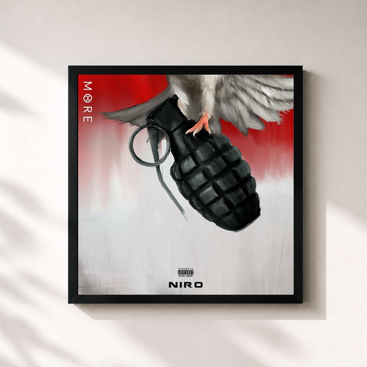 #noir Tableau carré de l'album M8RE de Niro, cadre noir 32x32 cm