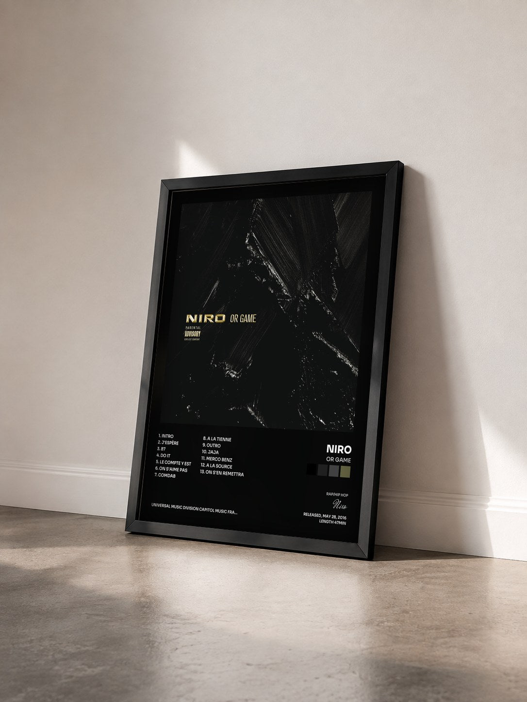 #noir Or Game by Niro as a framed art print seen at an angle, black frame