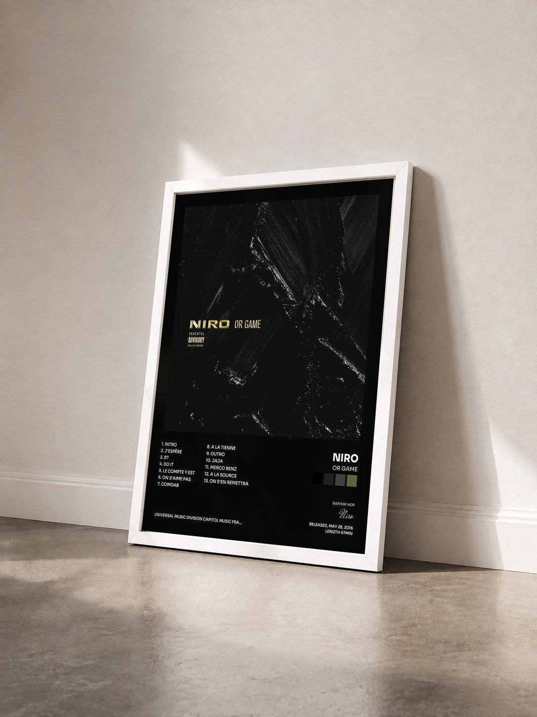 #blanc Or Game by Niro as a framed art print seen at an angle, white frame