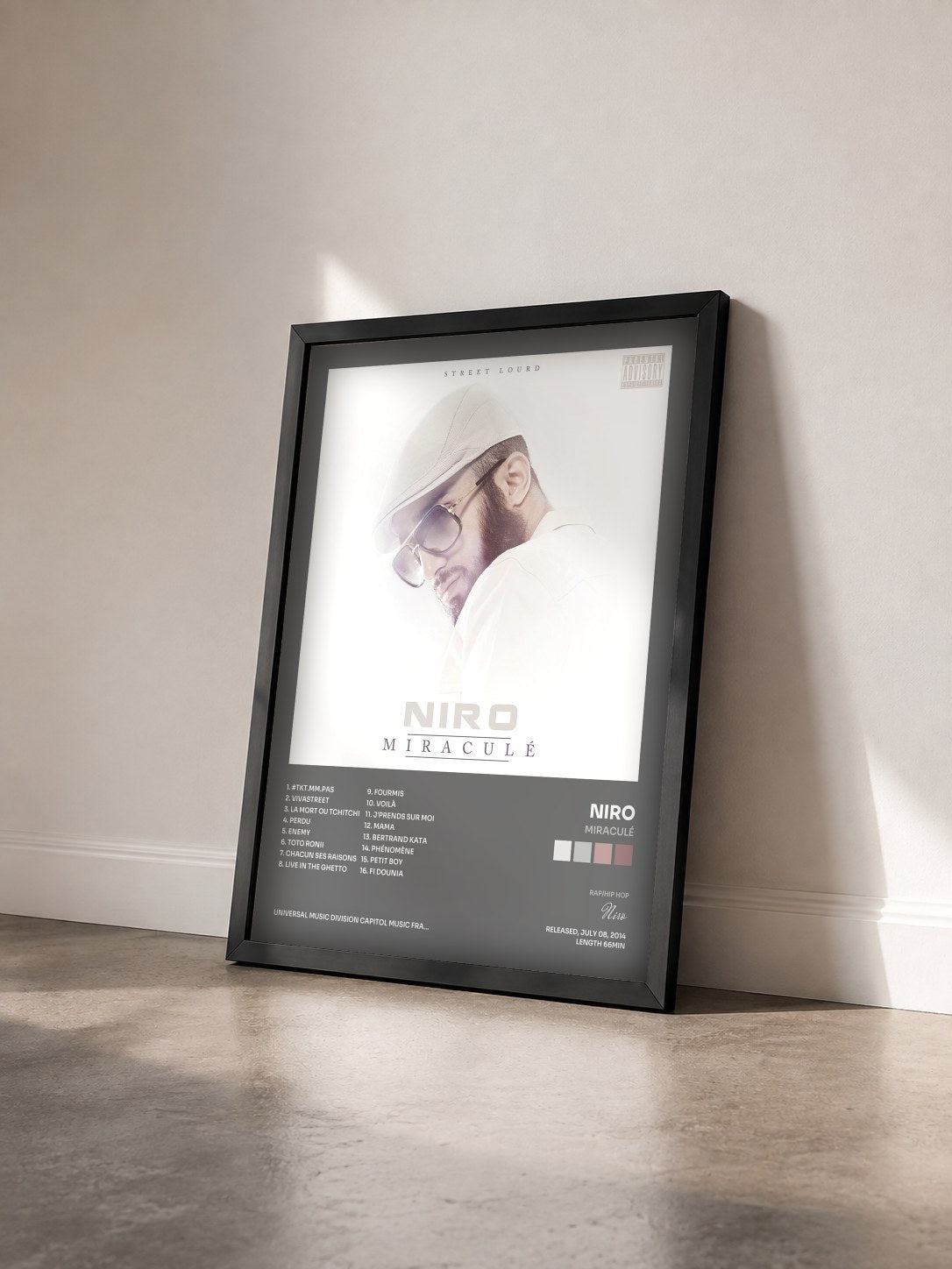 #noir Miraculé by Niro as a framed art print seen at an angle, black frame