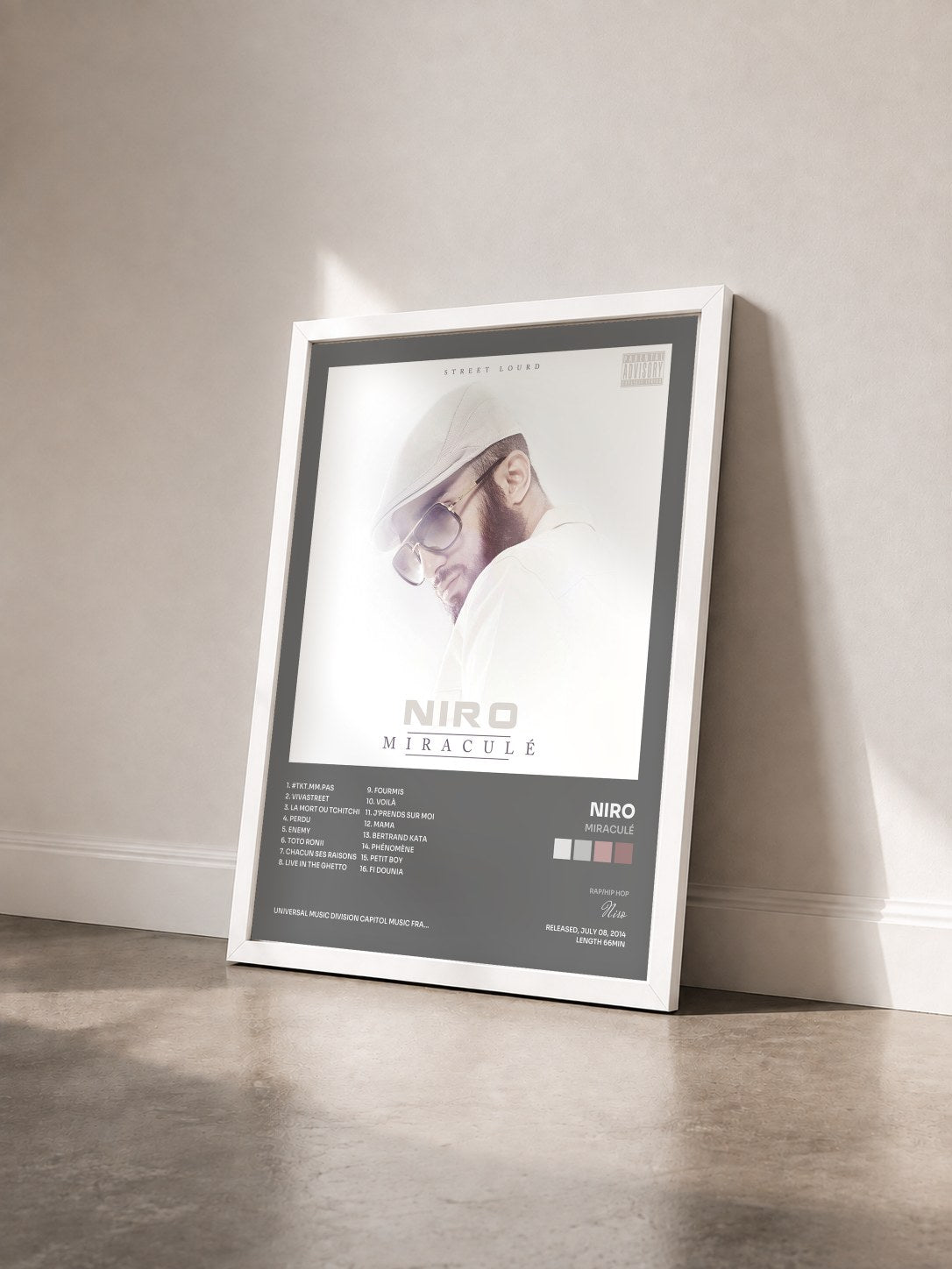 #blanc Miraculé by Niro as a framed art print seen at an angle, white frame