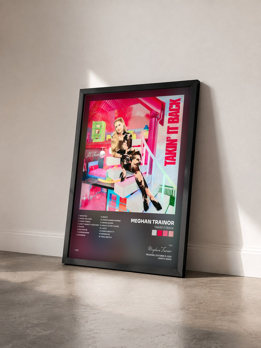 #noir Takin' It Back de Meghan Trainor en lámina enmarcada vista de tres cuartos, marco negro