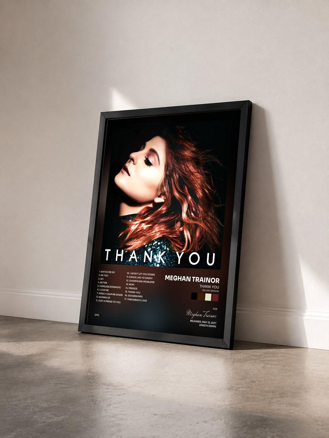 #noir Thank You (Deluxe Version) de Meghan Trainor en lámina enmarcada vista de tres cuartos, marco negro