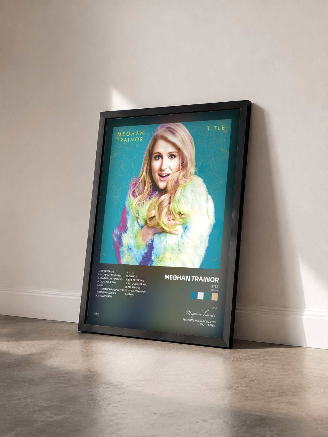 #noir Tableau de l'album Title (Deluxe) de Meghan Trainor vu de trois quarts, cadre noir