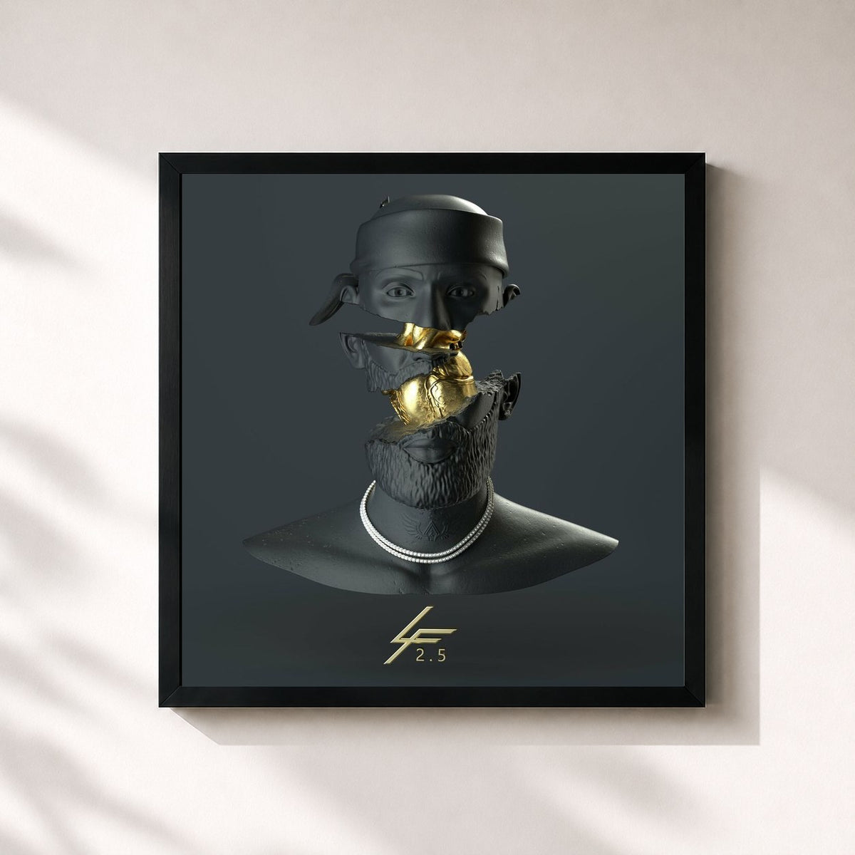 #noir Los Favoritos 2.5 de Arcangel en lámina cuadrada enmarcada, marco negro de 32x32 cm