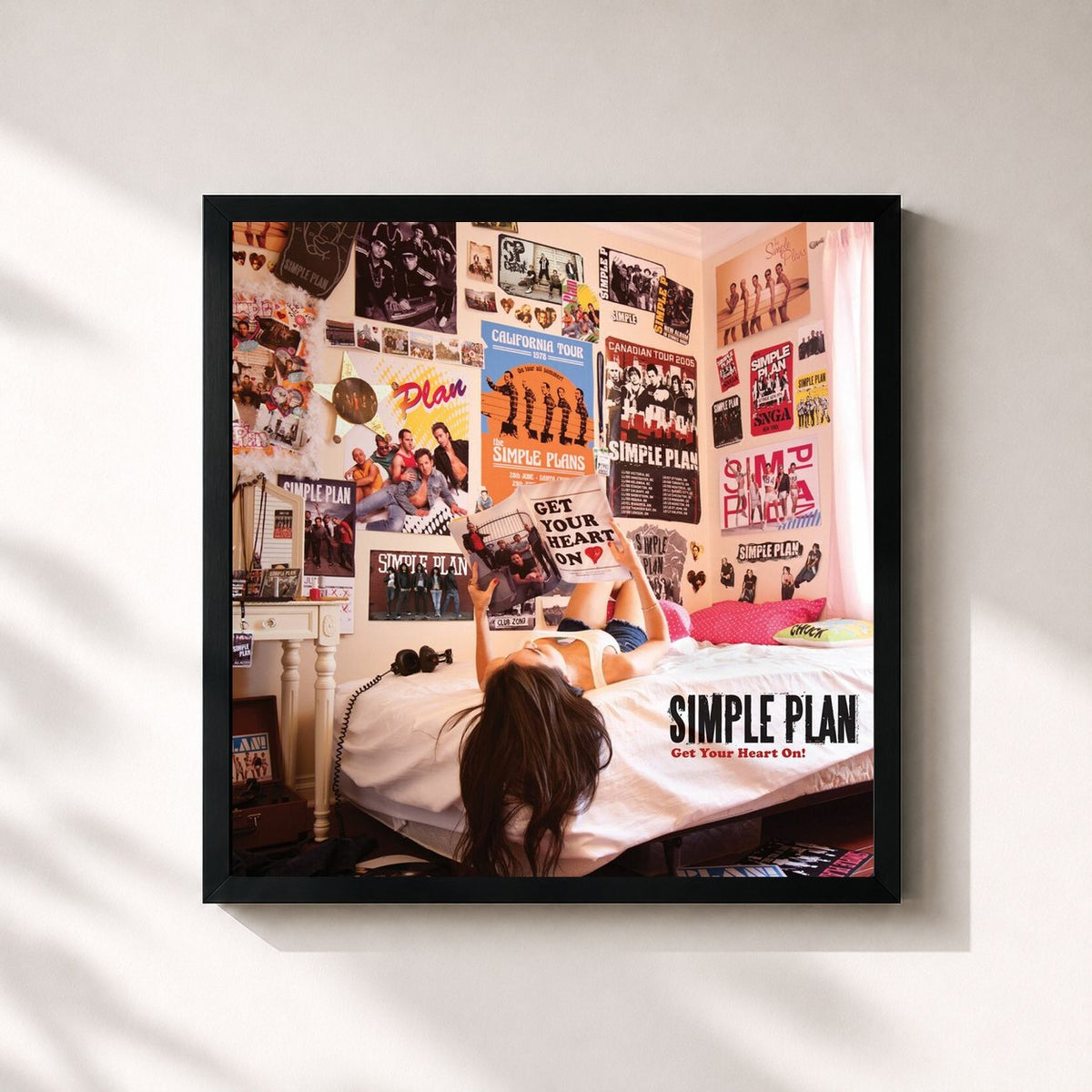 #noir Tableau carré de l'album Get Your Heart On! de Simple Plan, cadre noir 32x32 cm