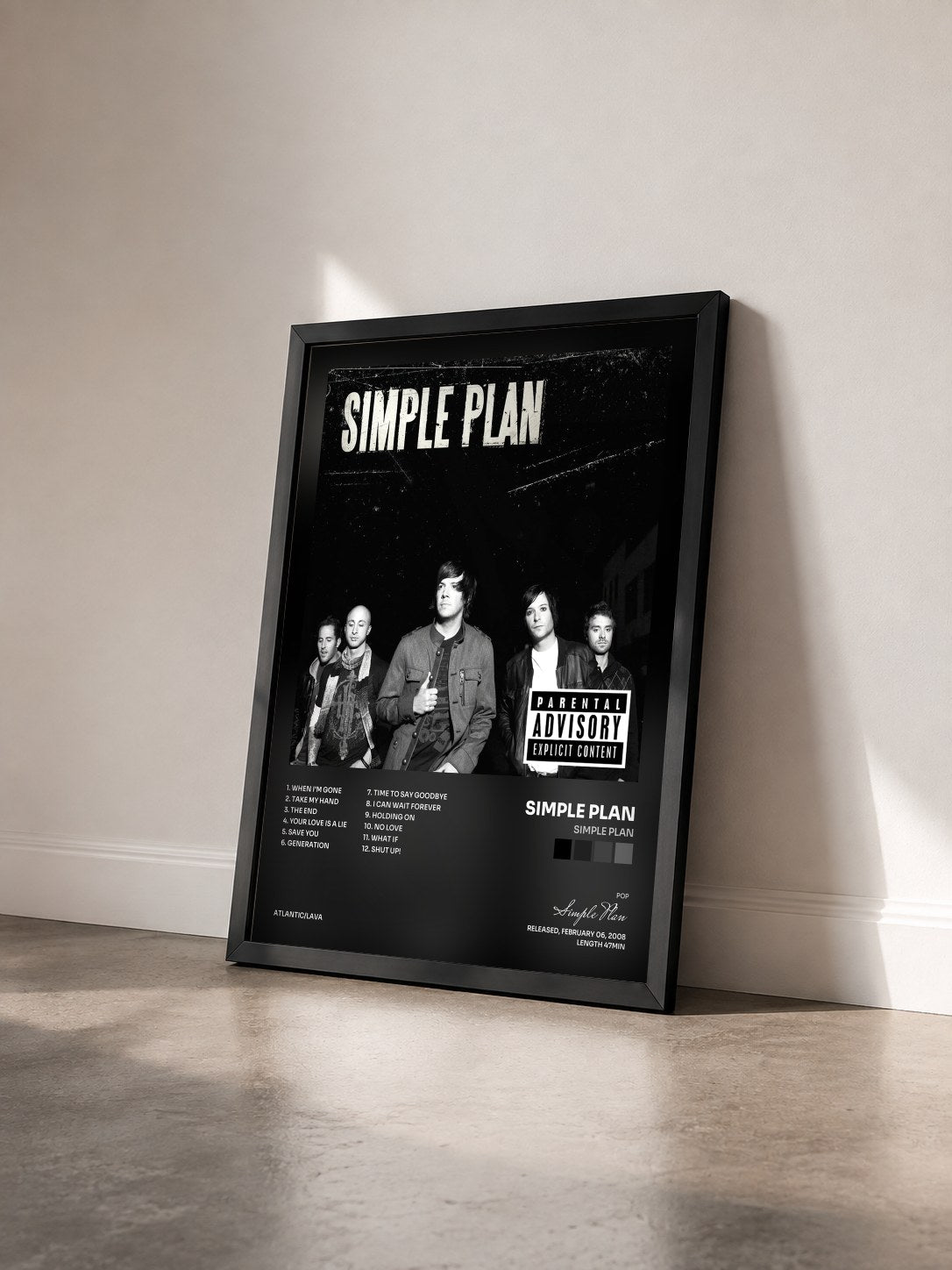 #noir Tableau de l'album Simple Plan de Simple Plan vu de trois quarts, cadre noir